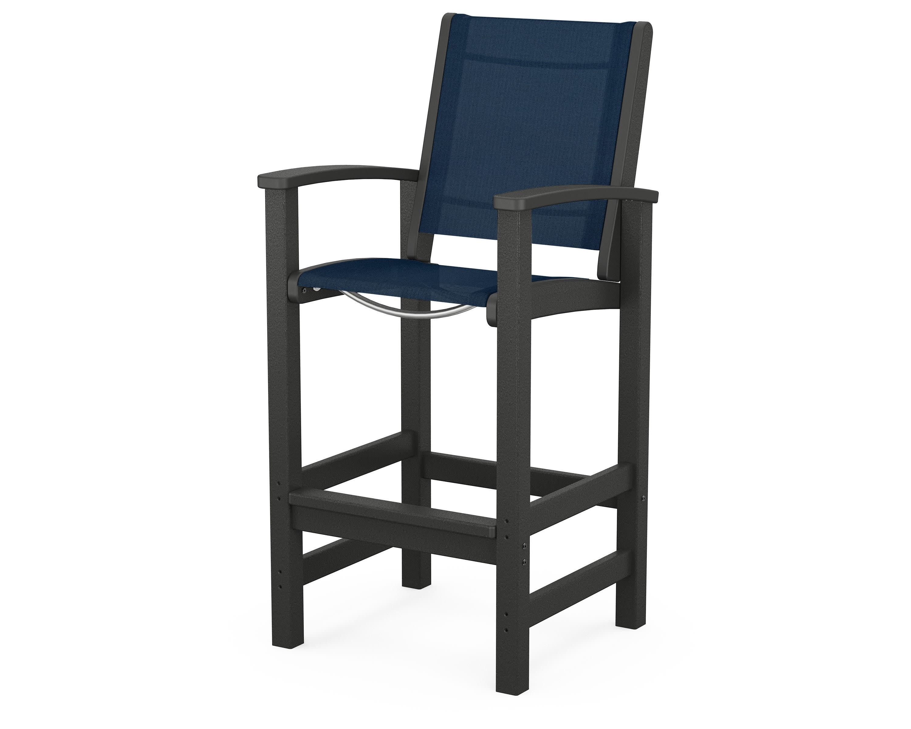 Coastal Bar Chair in Black / Navy Blue Sling