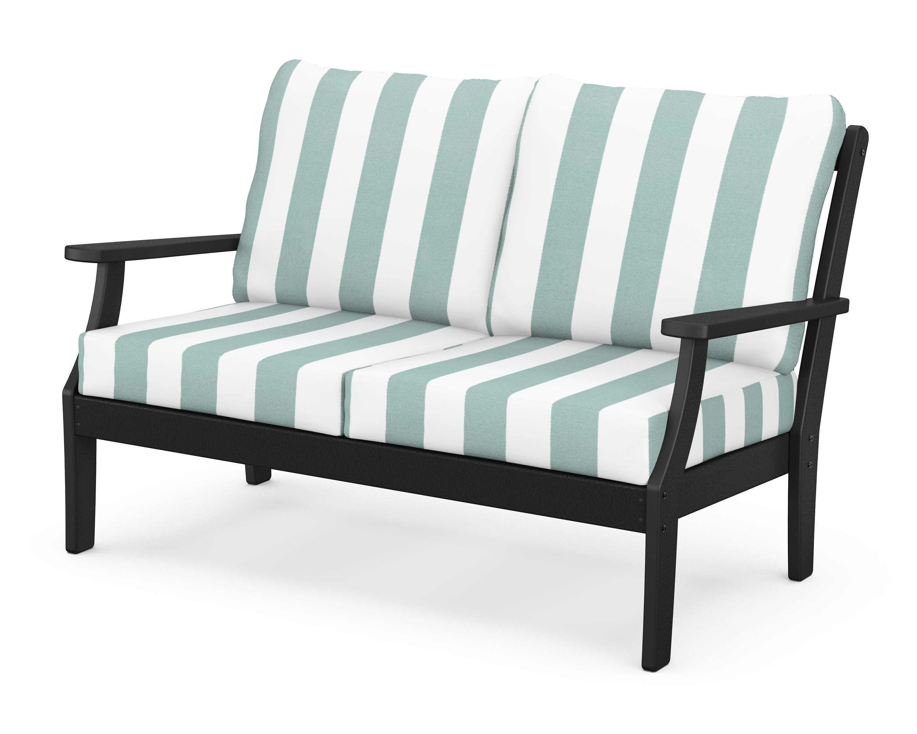 Braxton Deep Seating Loveseat in Black / Cabana Stripe Glacier Spa
