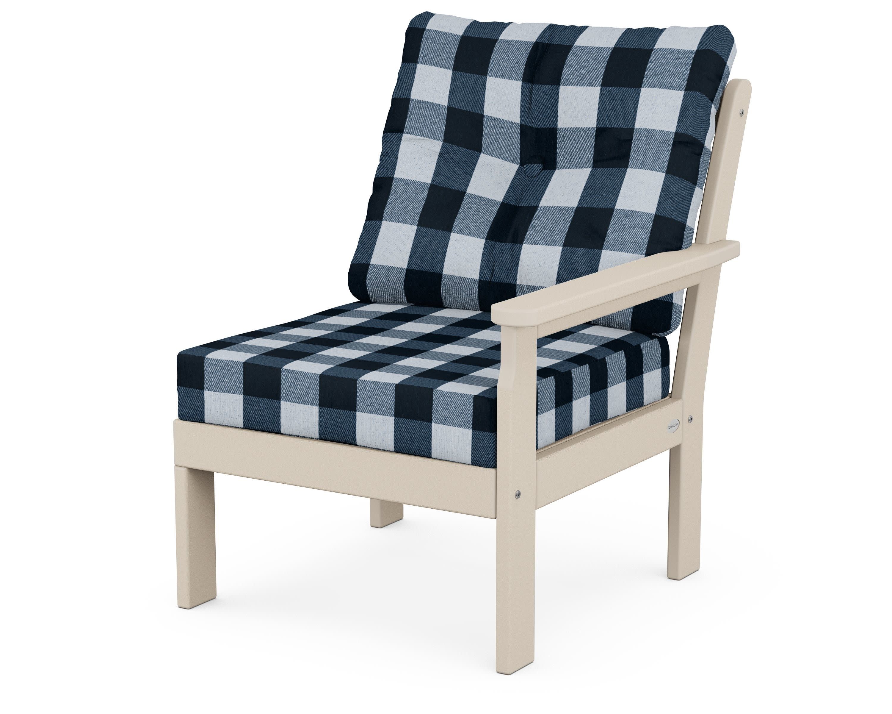 Vineyard Modular Right Arm Chair in Sand / Buffalo Plaid Marine Indigo
