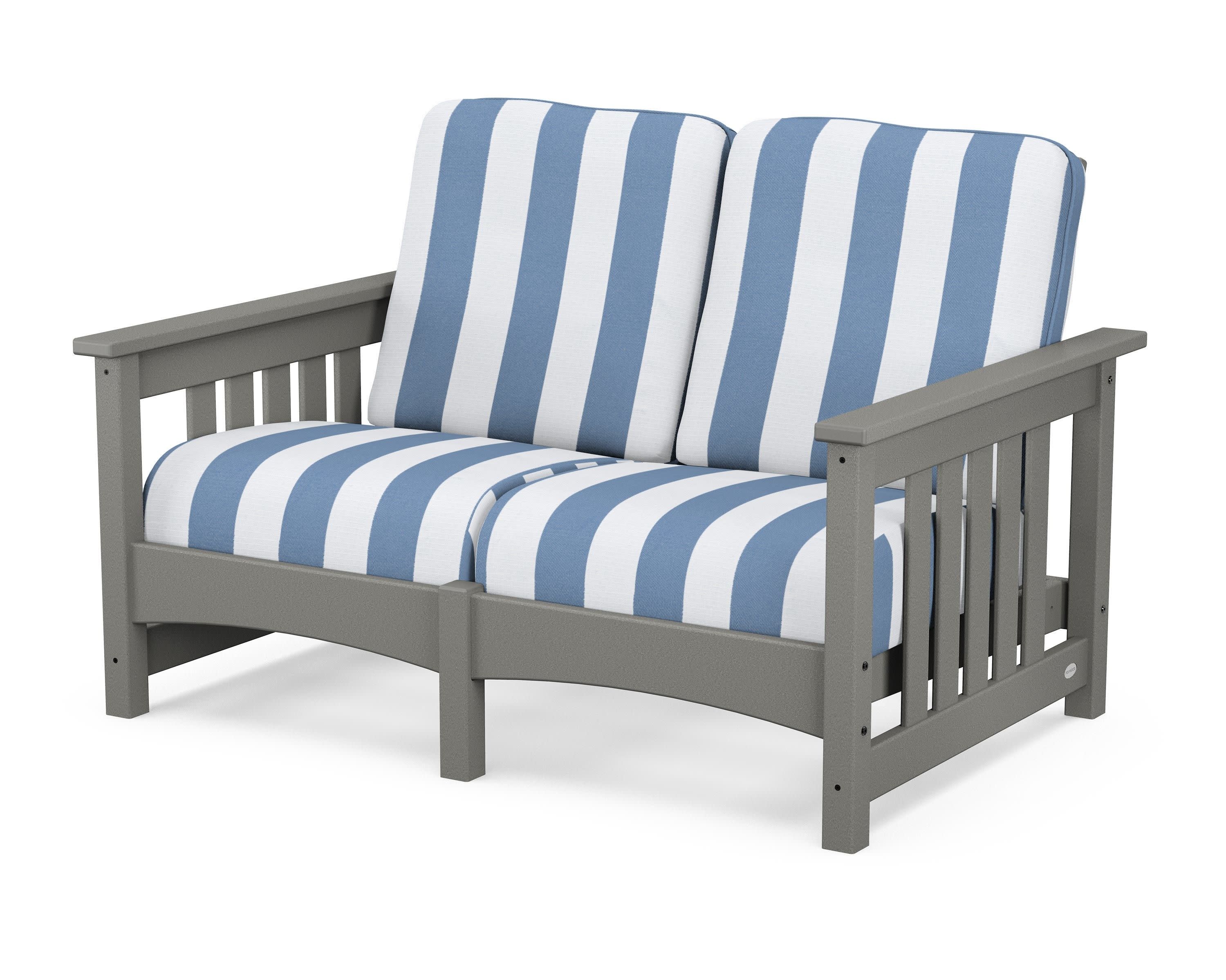 Club Mission Loveseat in Slate Grey / Cabana Stripe Sky Blue