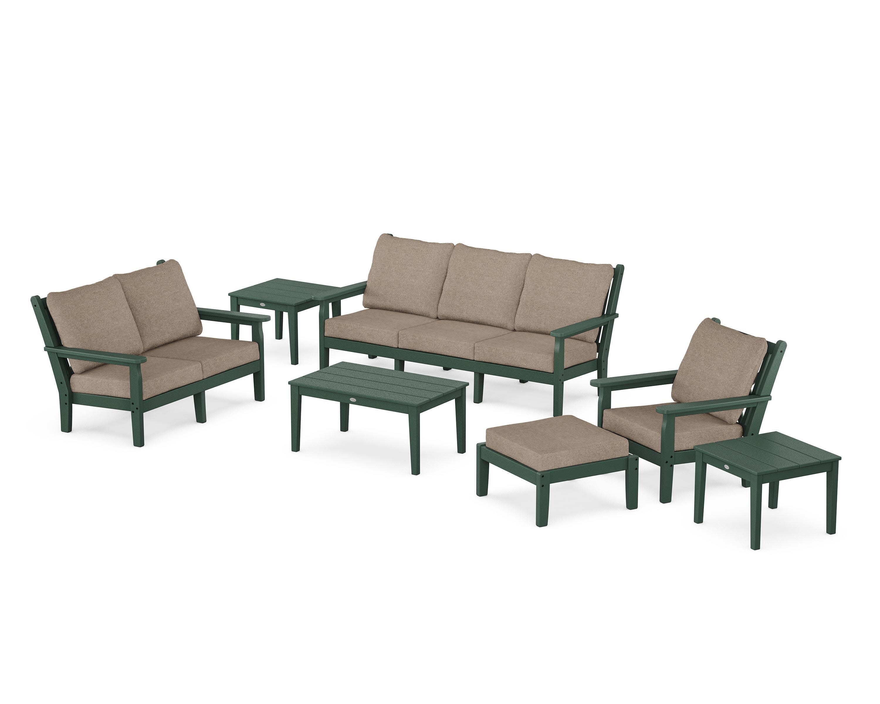 Chippendale 7-Piece Deep Seating Set in Green / Spiced Burlap