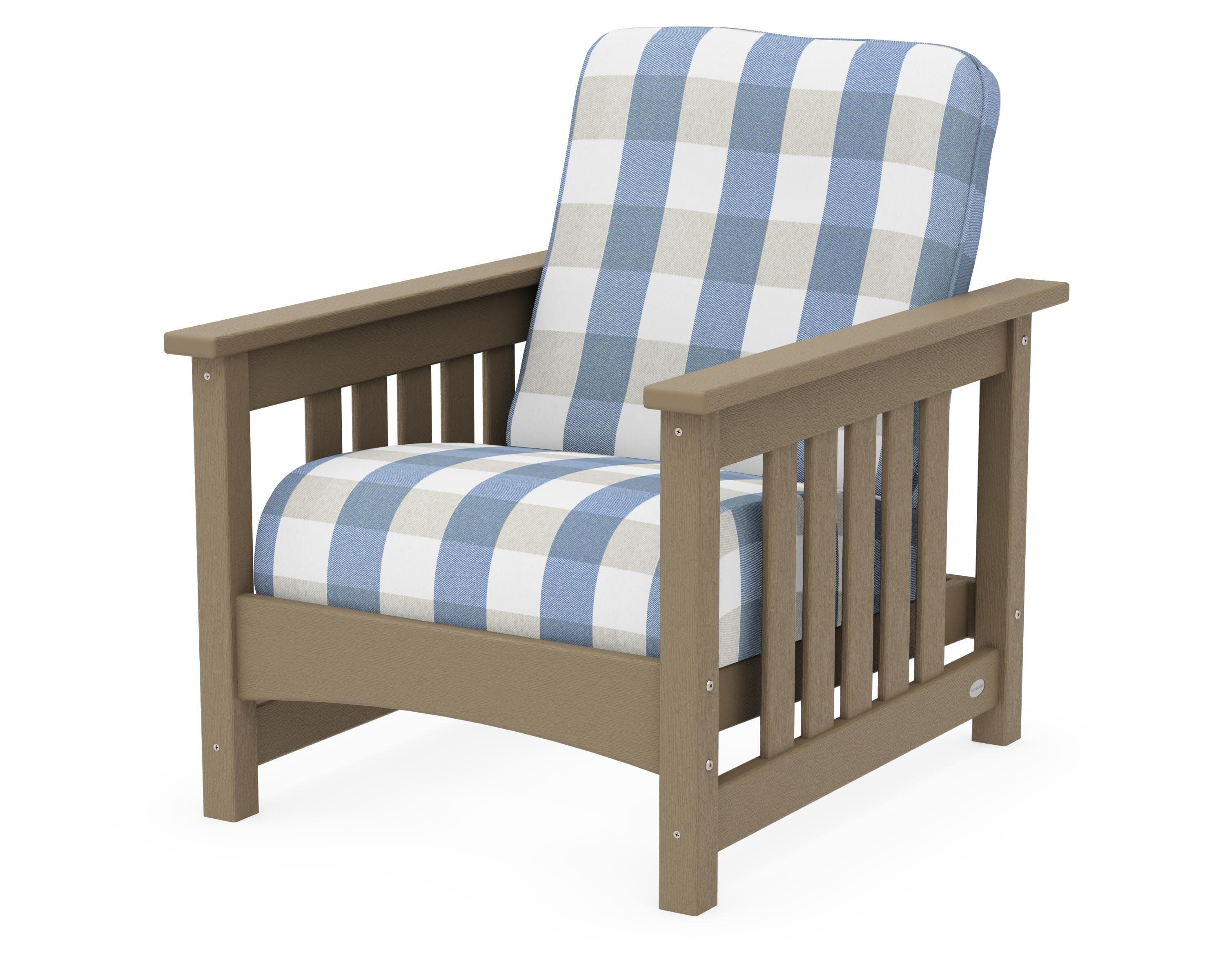 Club Mission Chair in Vintage Sahara / Buffalo Plaid Sky Blue