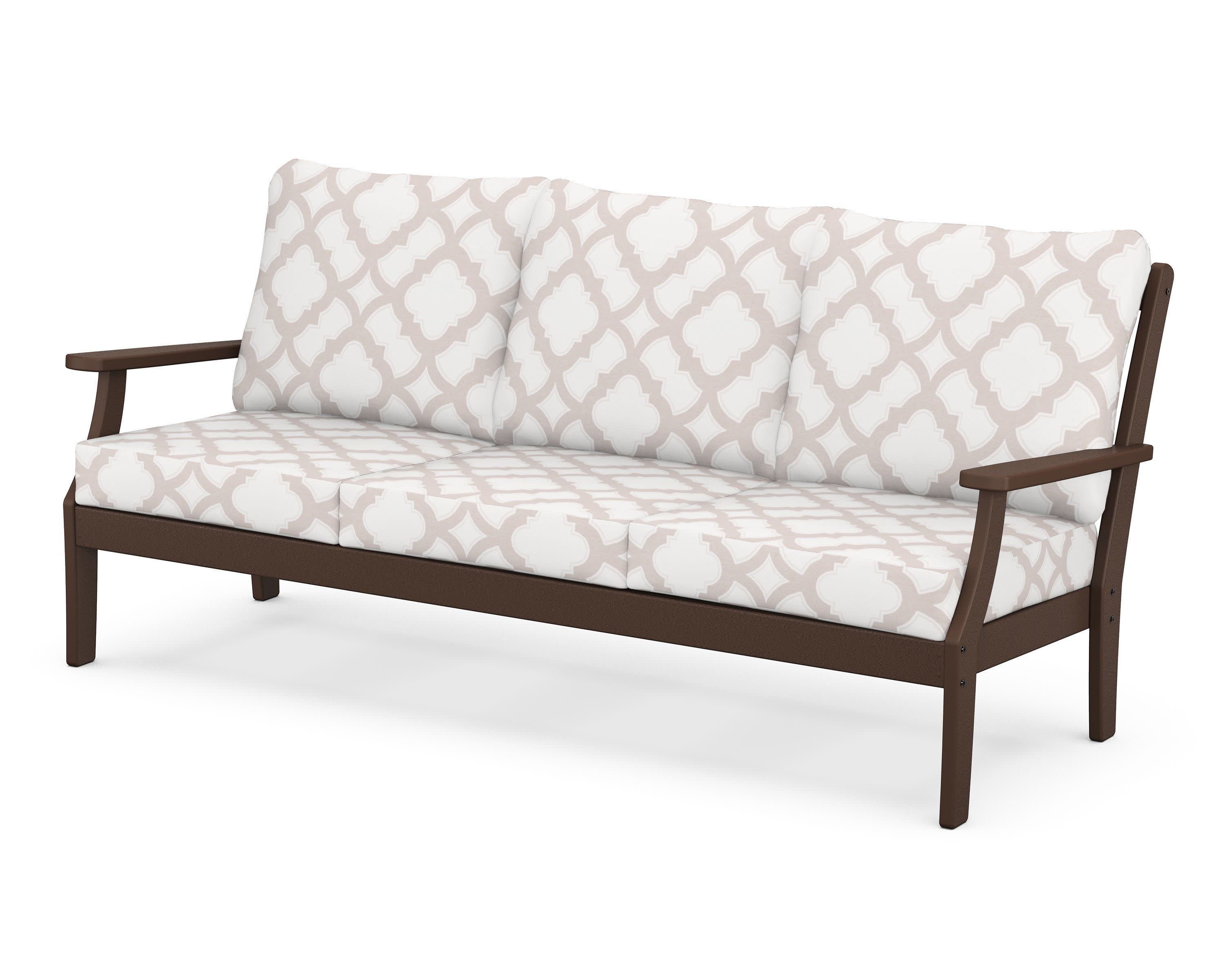 Braxton Deep Seating Sofa in Mahogany / Trellis Dune Burlap
