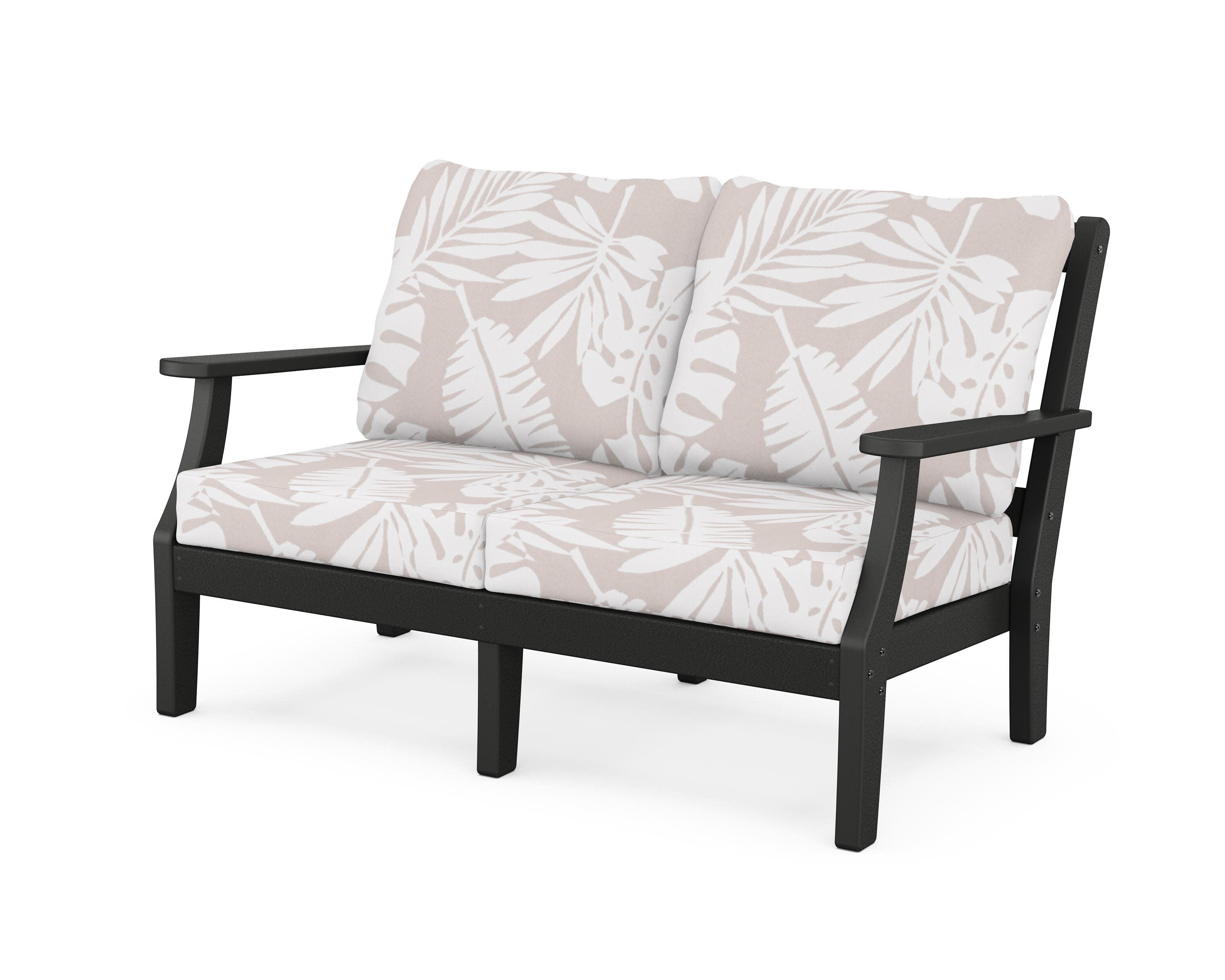 Chinoiserie Deep Seating Loveseat in Black / Leaf Dune Burlap