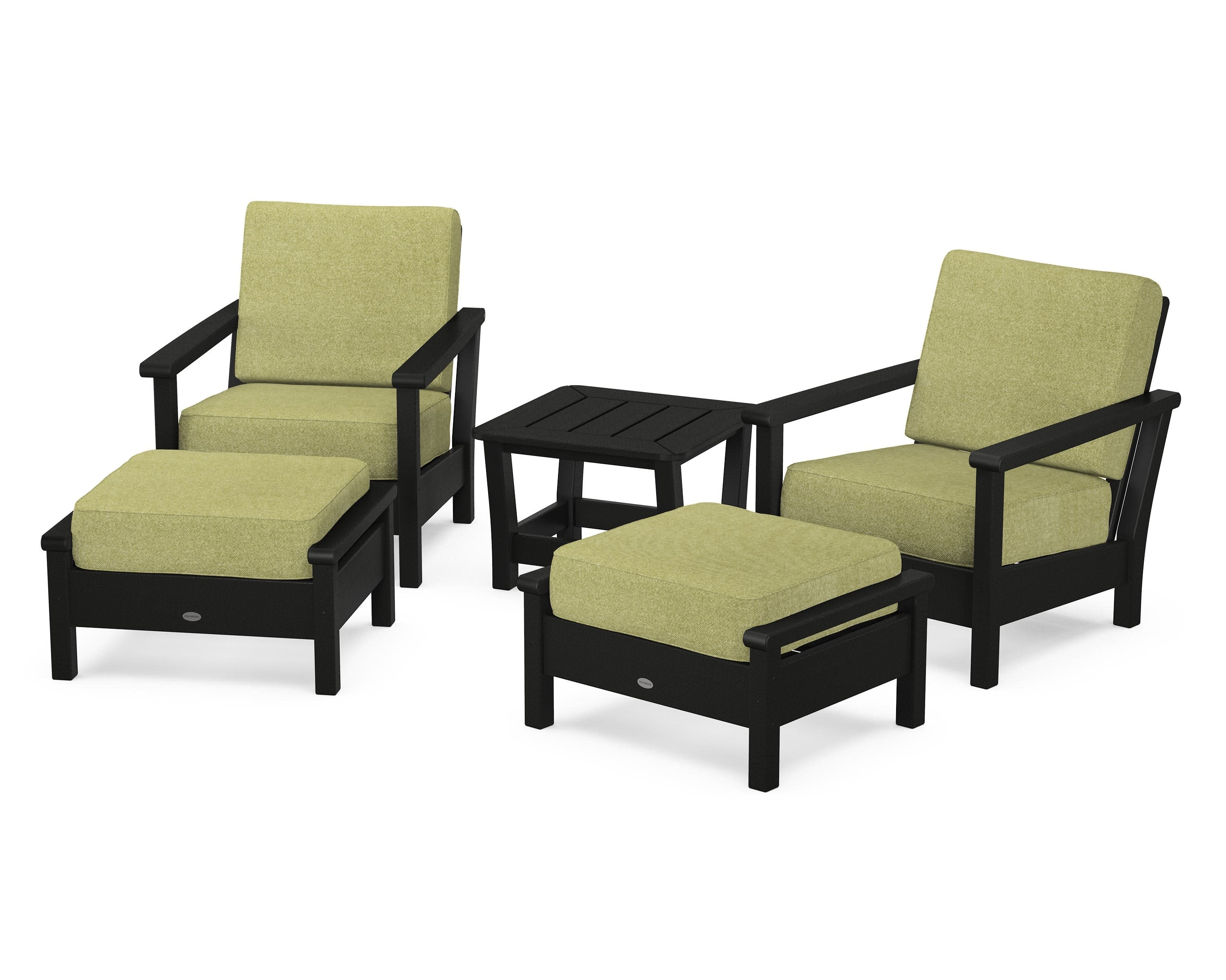Harbour 5-Piece Deep Seating Chair Set in Black / Chartreuse Boucle