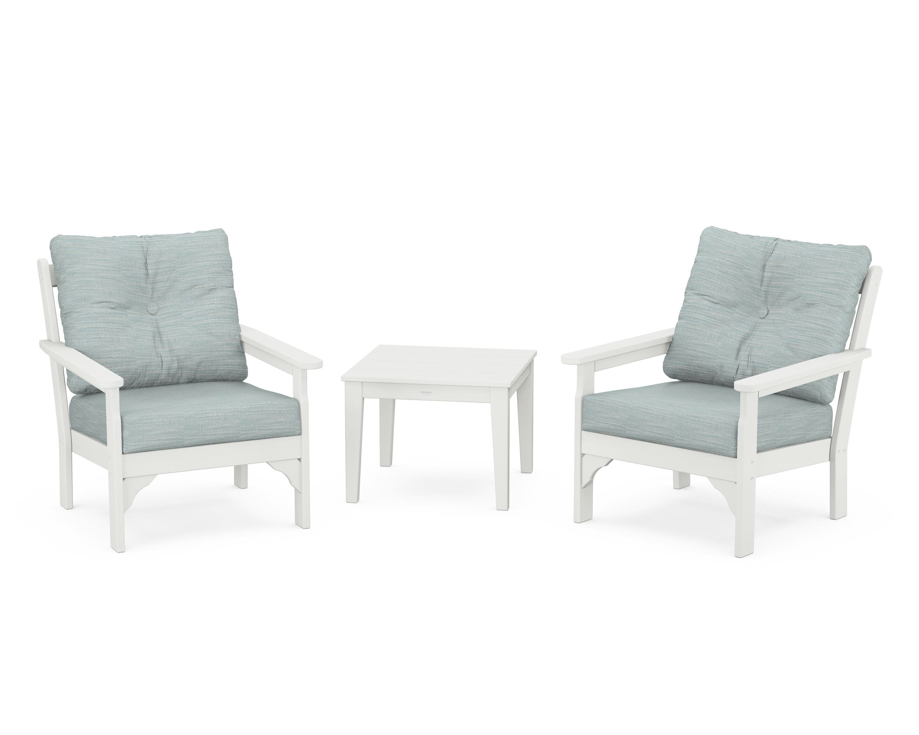 Vineyard 3-Piece Deep Seating Set in Vintage White / Soothe Mist