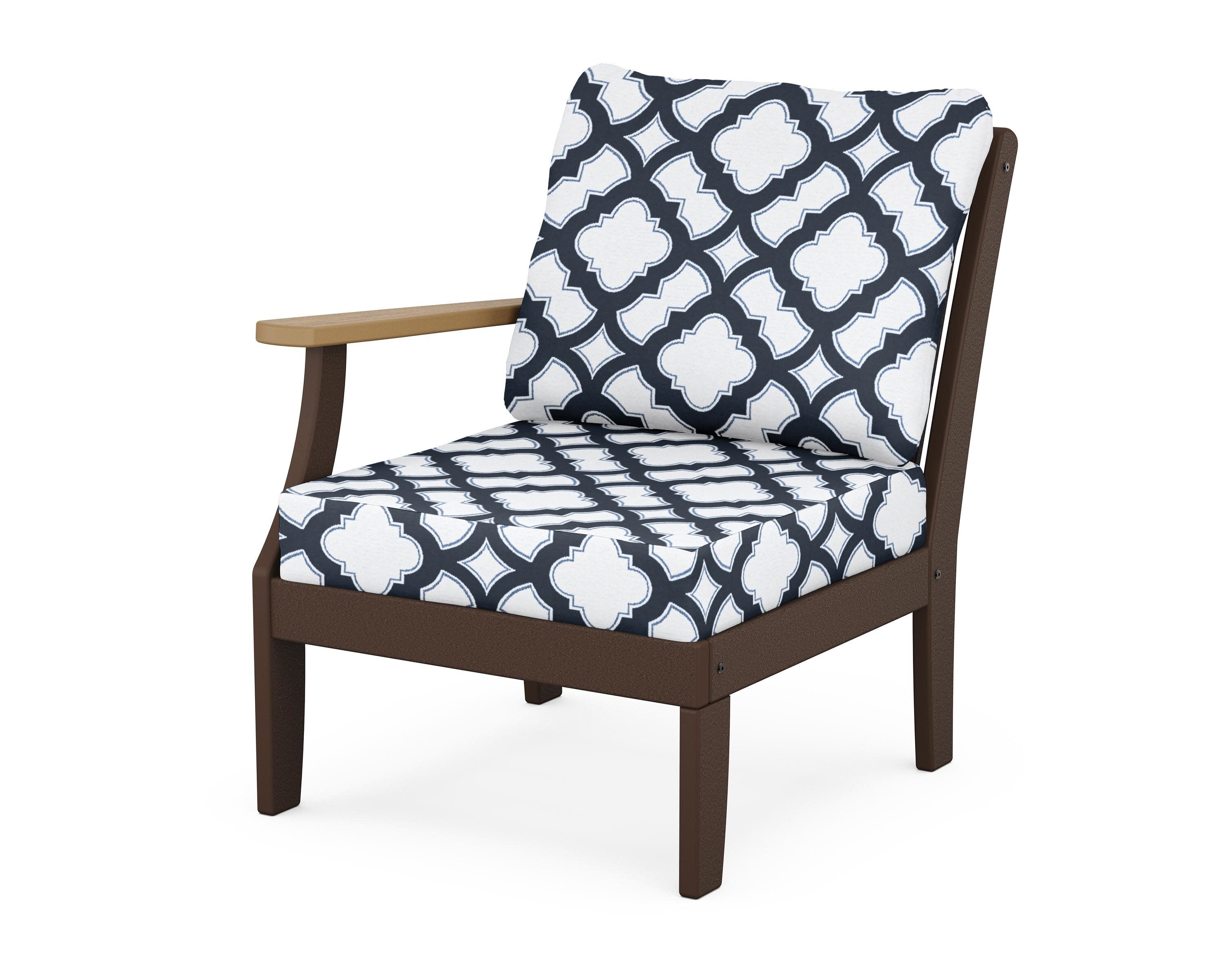 Braxton Modular Left Arm Chair in Mahogany / Natural / Trellis Marine Indigo