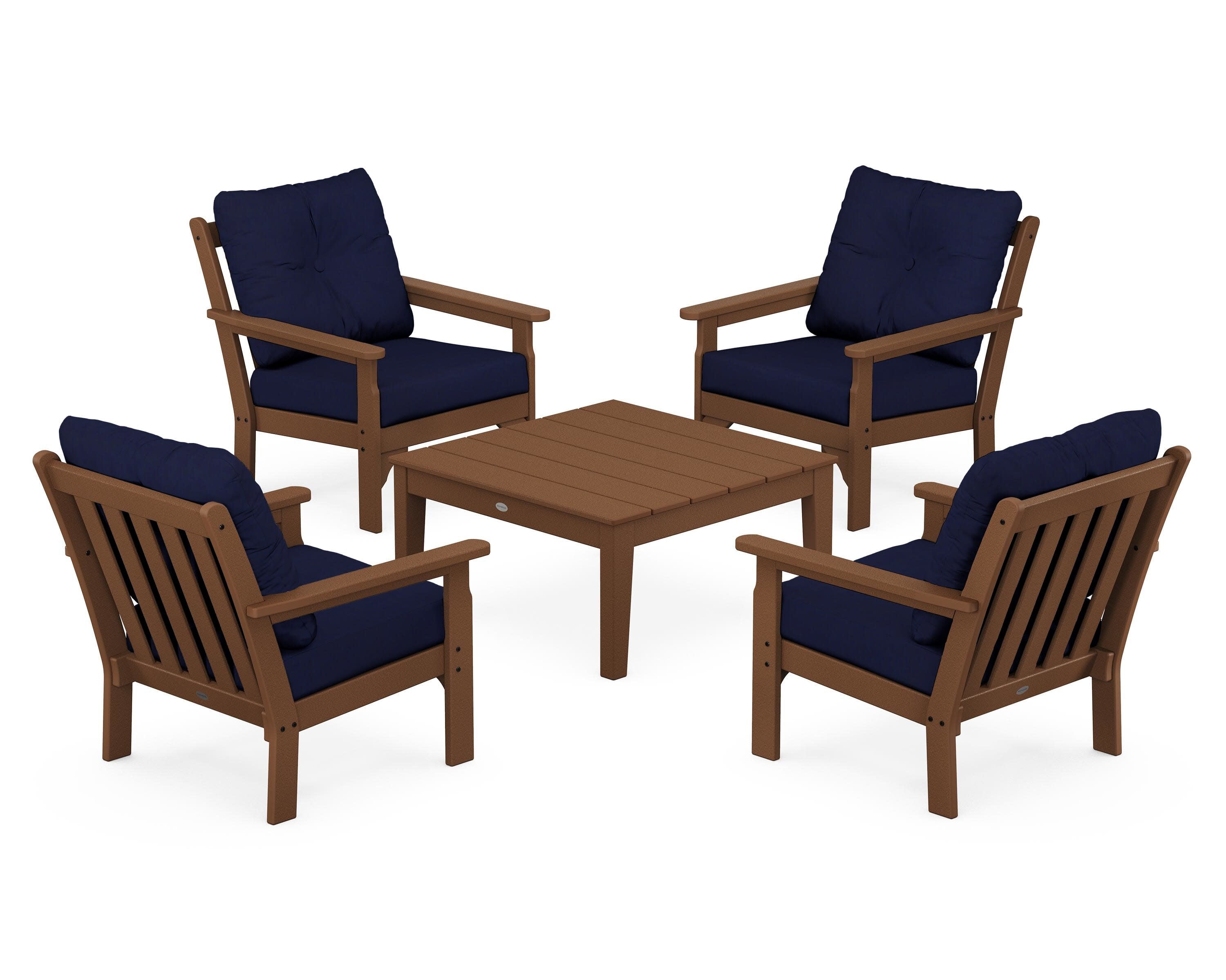 Vineyard 5-Piece Deep Seating Conversation Set in Teak / Navy
