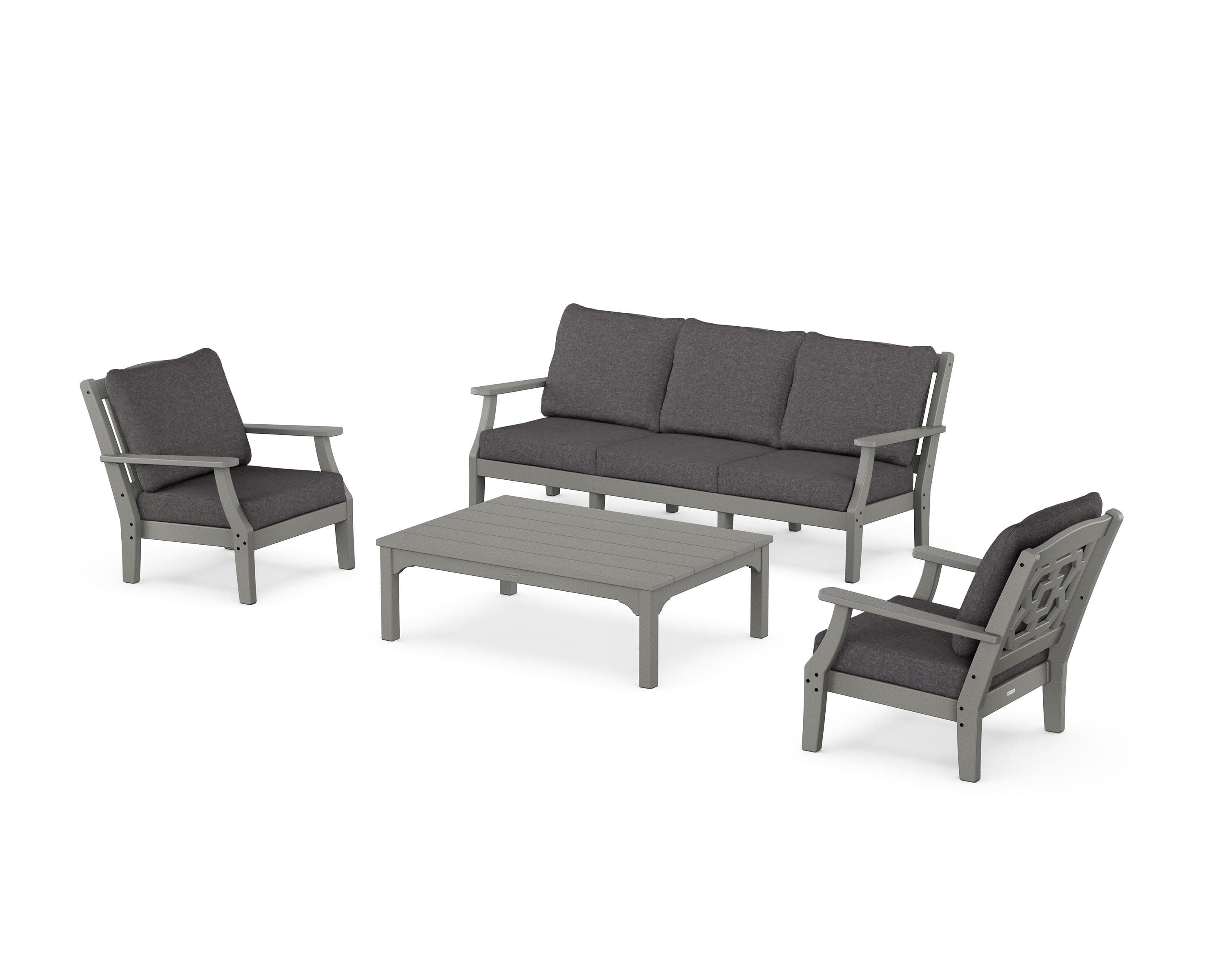 Chinoiserie 4-Piece Deep Seating Set with Sofa in Slate Grey / Ash Charcoal