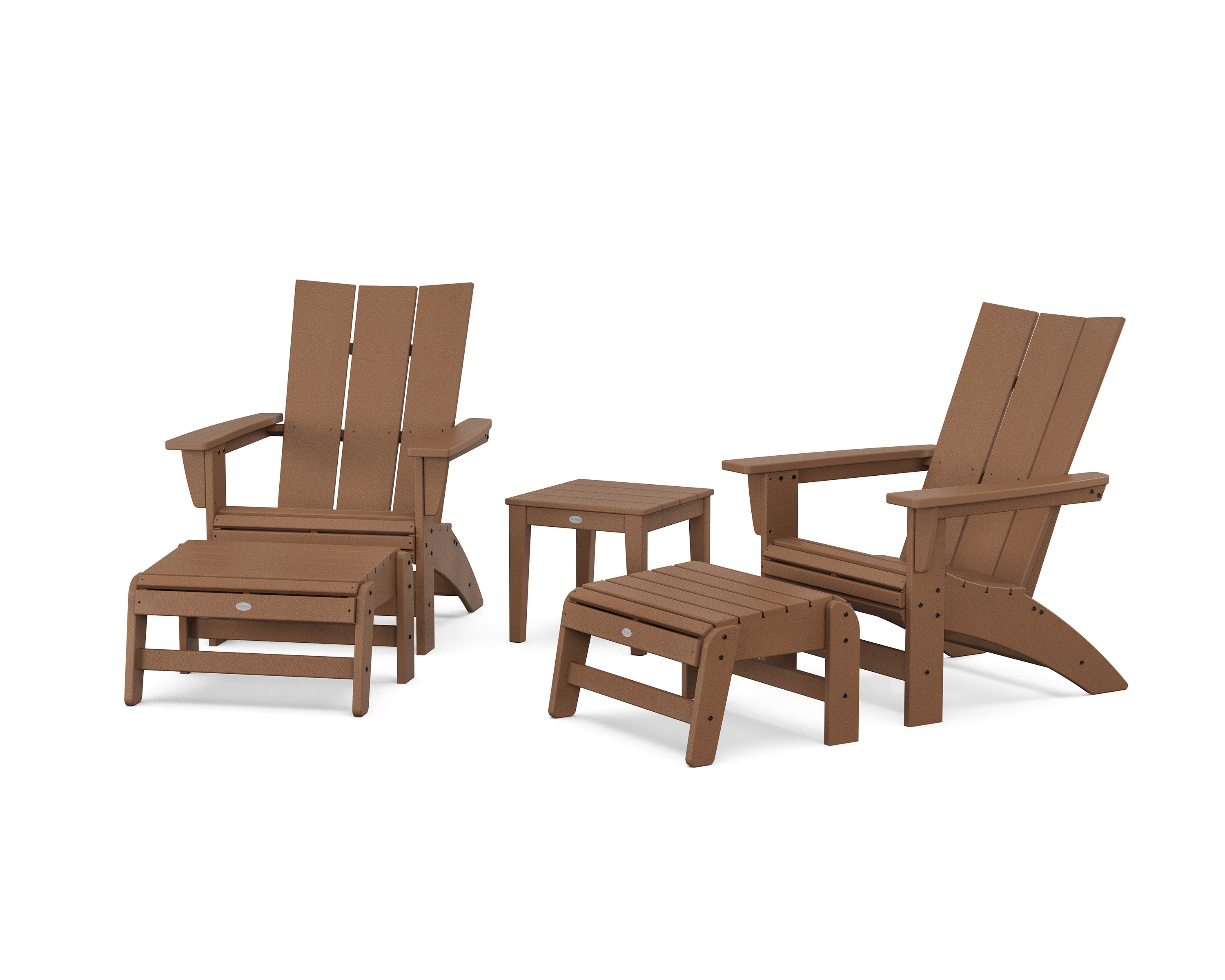 5-Piece Modern Grand Adirondack Set with Ottomans and Side Table in Teak