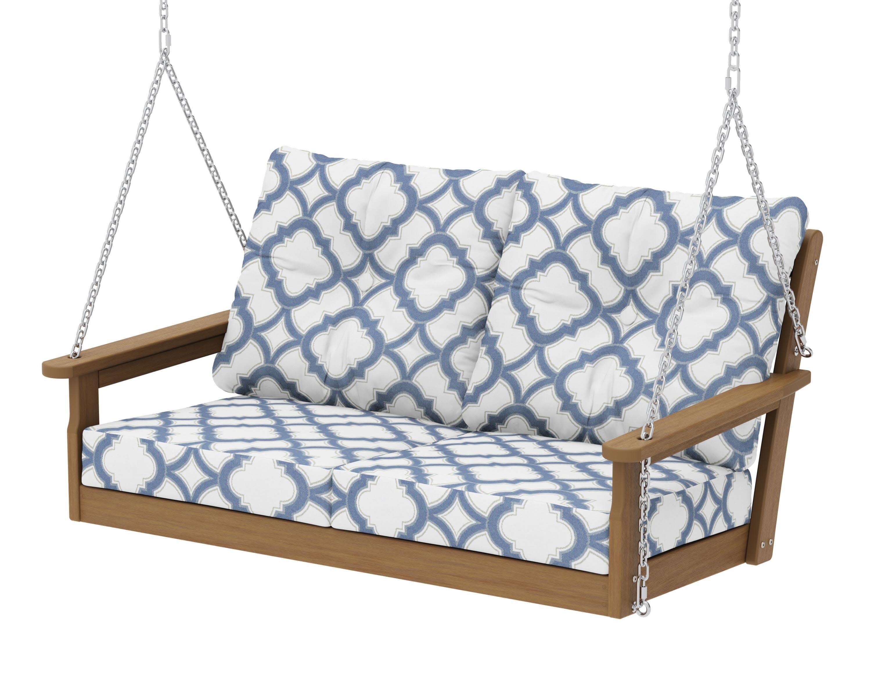 Vineyard Deep Seating Swing in Natural / Trellis Sky Blue