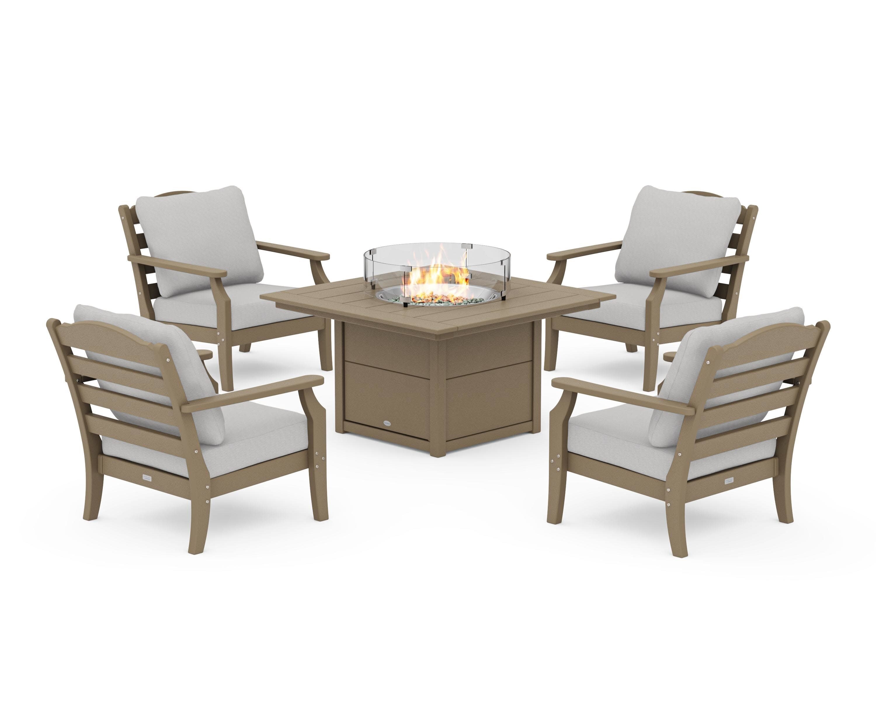 Savannah 5-Piece Deep Seating Set with Fire Pit Table in Vintage Sahara / Diamond in the Rough