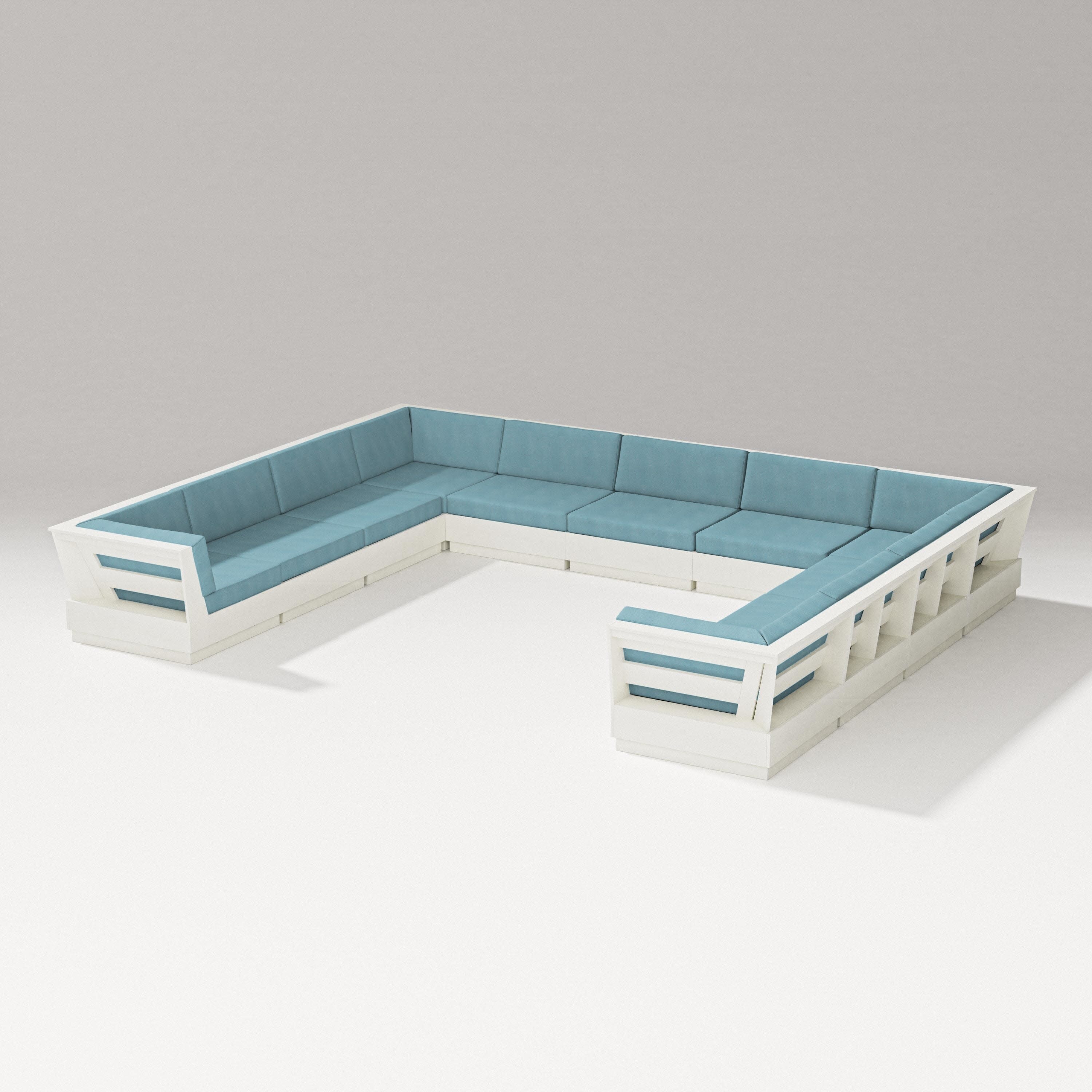 Elevate Large U-Shaped Sectional in Vintage White / Lattice Sky Blue