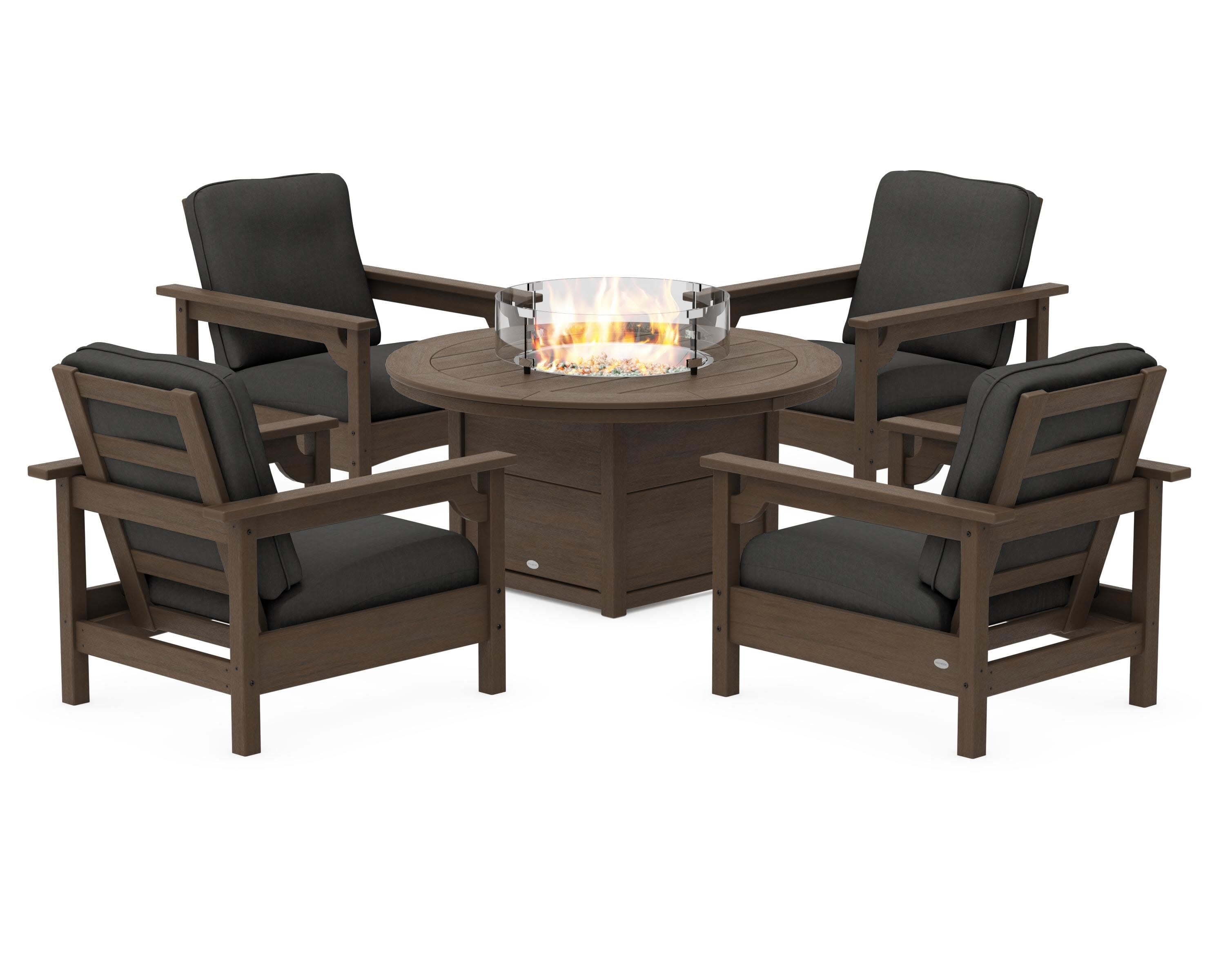 Club 5-Piece Conversation Set with Fire Pit Table in Kona / Spectrum Carbon