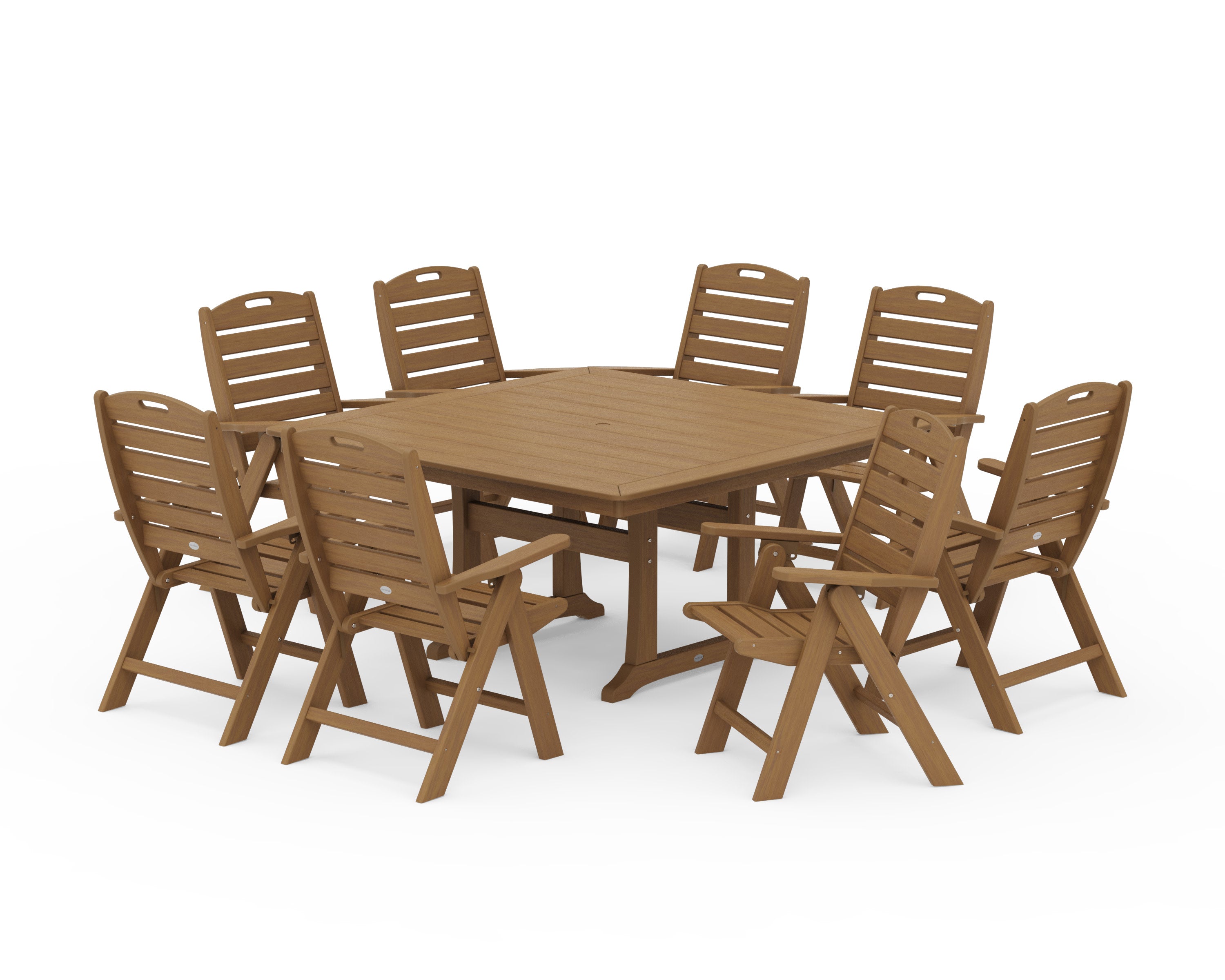 Nautical Highback 9-Piece Square Dining Set with Trestle Legs in Natural