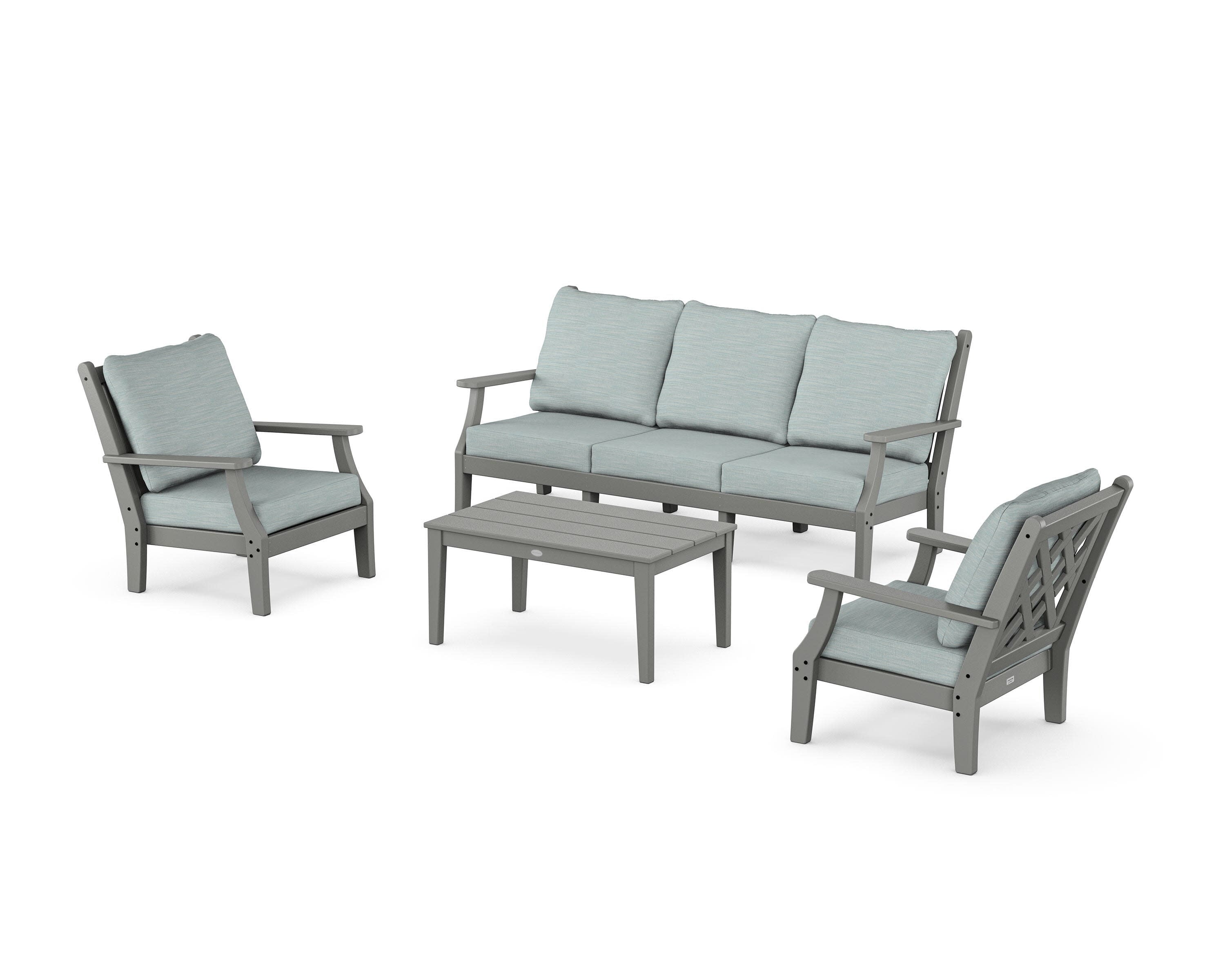 Wovendale 4-Piece Deep Seating Set with Sofa in Slate Grey / Soothe Mist