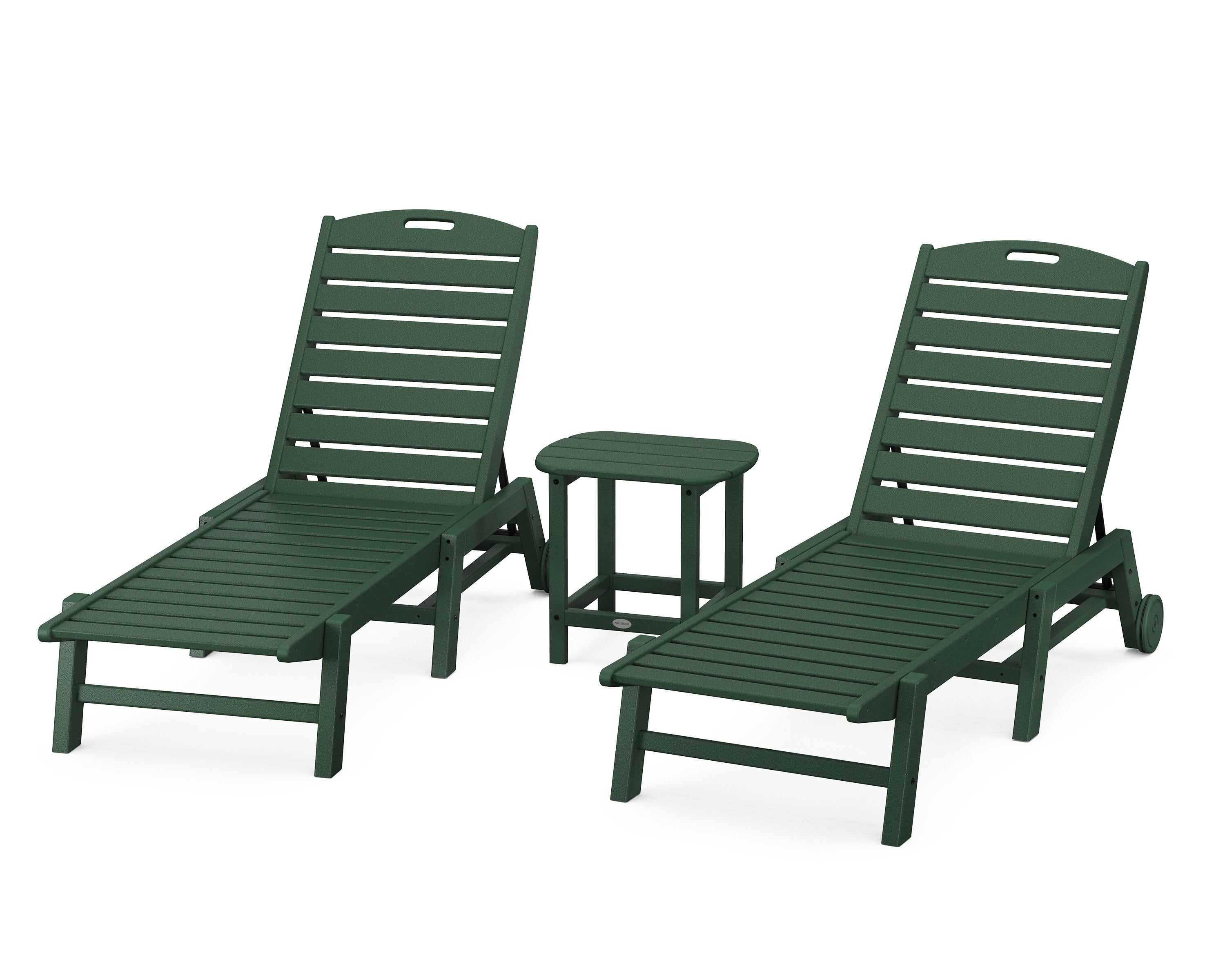 Nautical 3-Piece Chaise Lounge with Wheels Set with South Beach 18" Side Table in Green