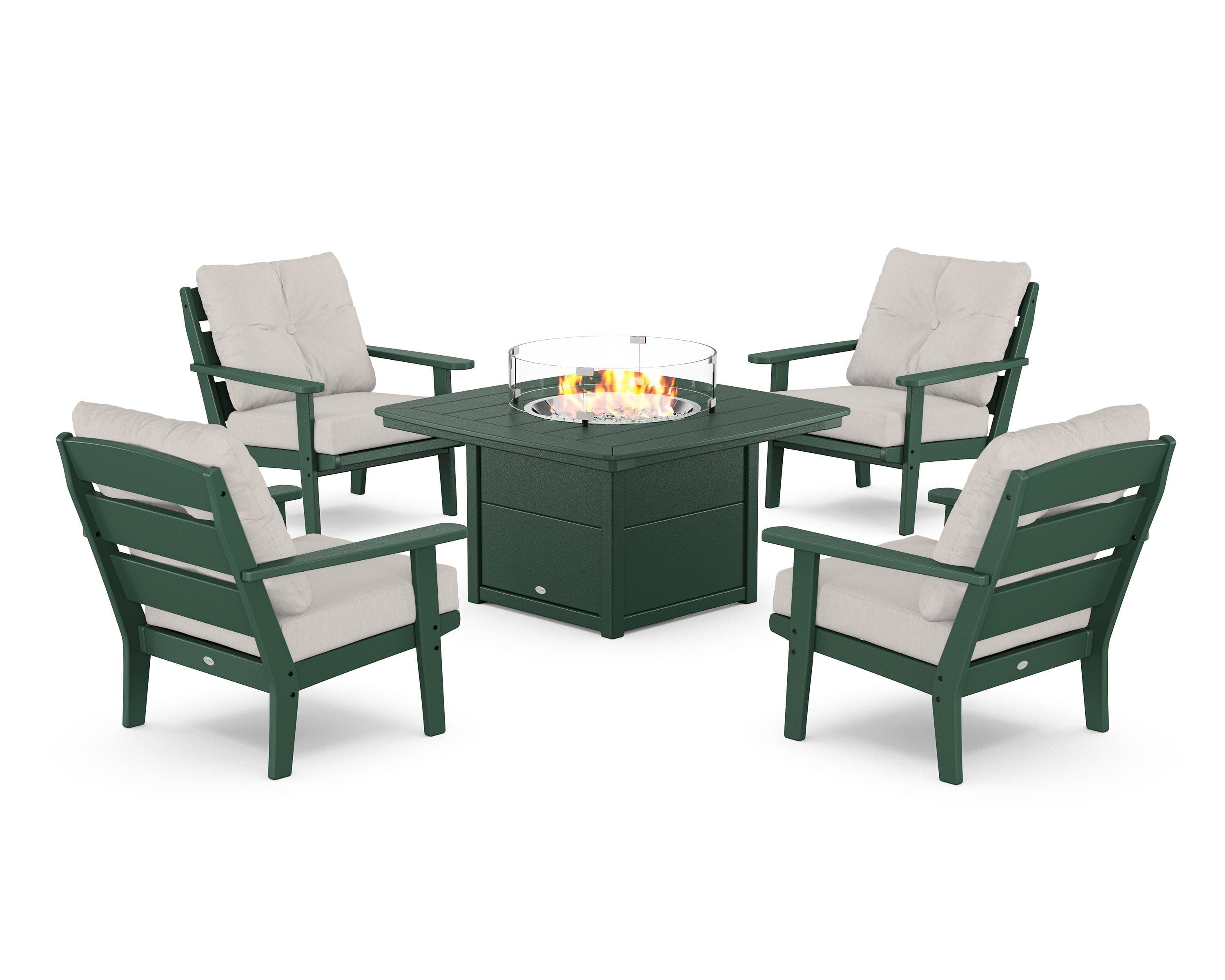 Lakeside 5-Piece Deep Seating Set with Nautical Fire Pit Table in Green / Cast Ash