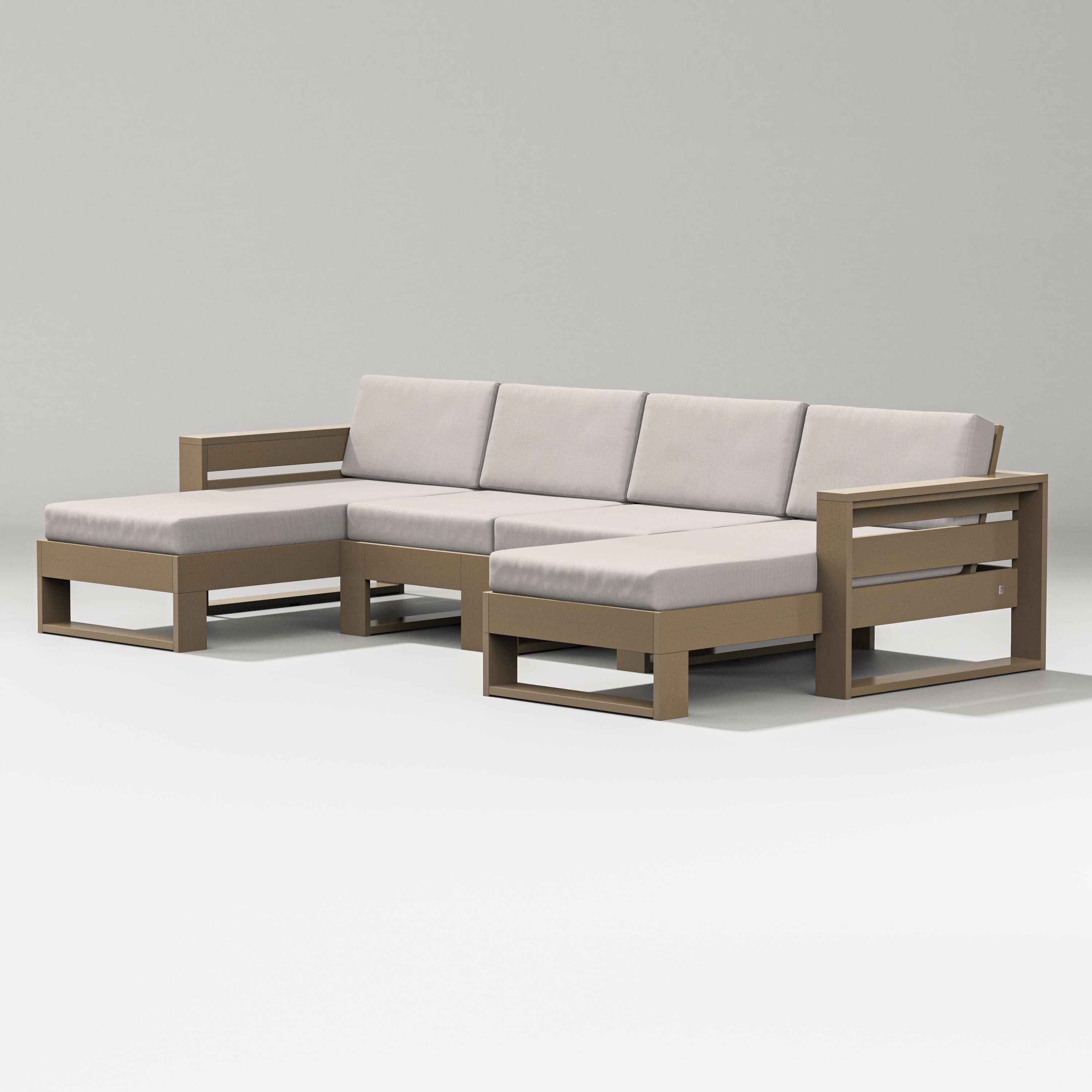 Latitude Double Chaise Sectional in Vintage Sahara / Dune Burlap