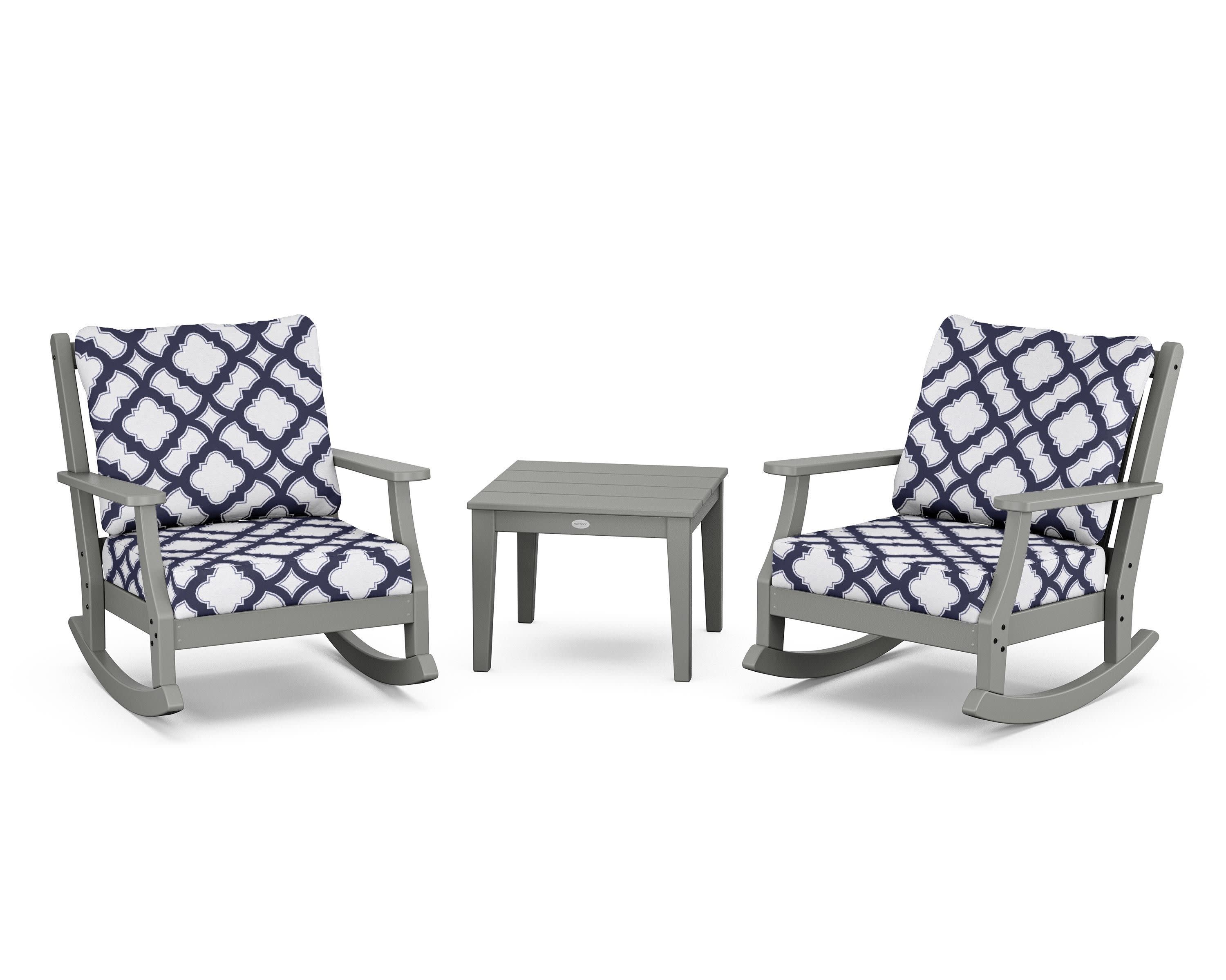 Wovendale 3-Piece Deep Seating Rocker Set in Slate Grey / Trellis Navy