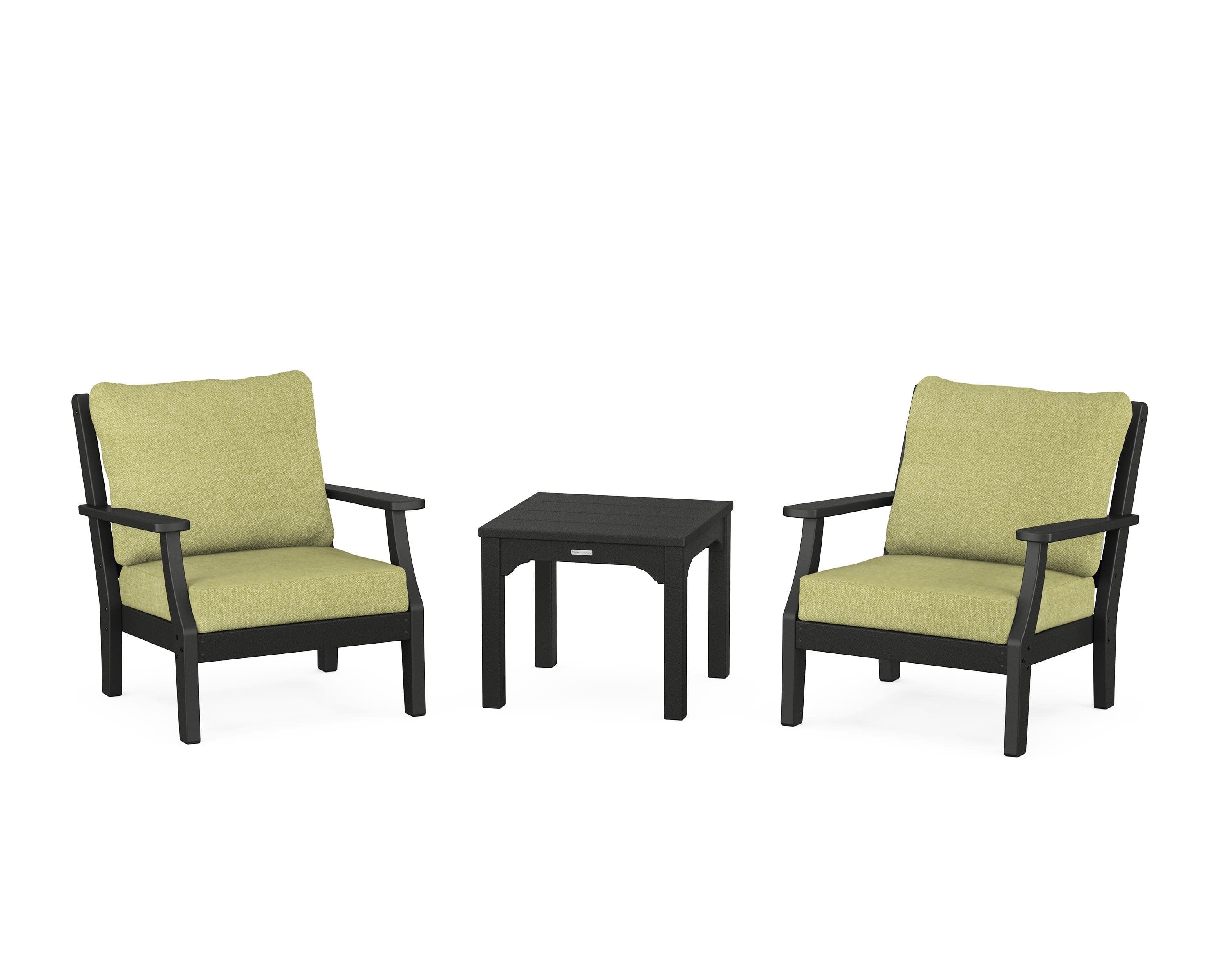 Chinoiserie 3-Piece Deep Seating Set in Black / Chartreuse Boucle