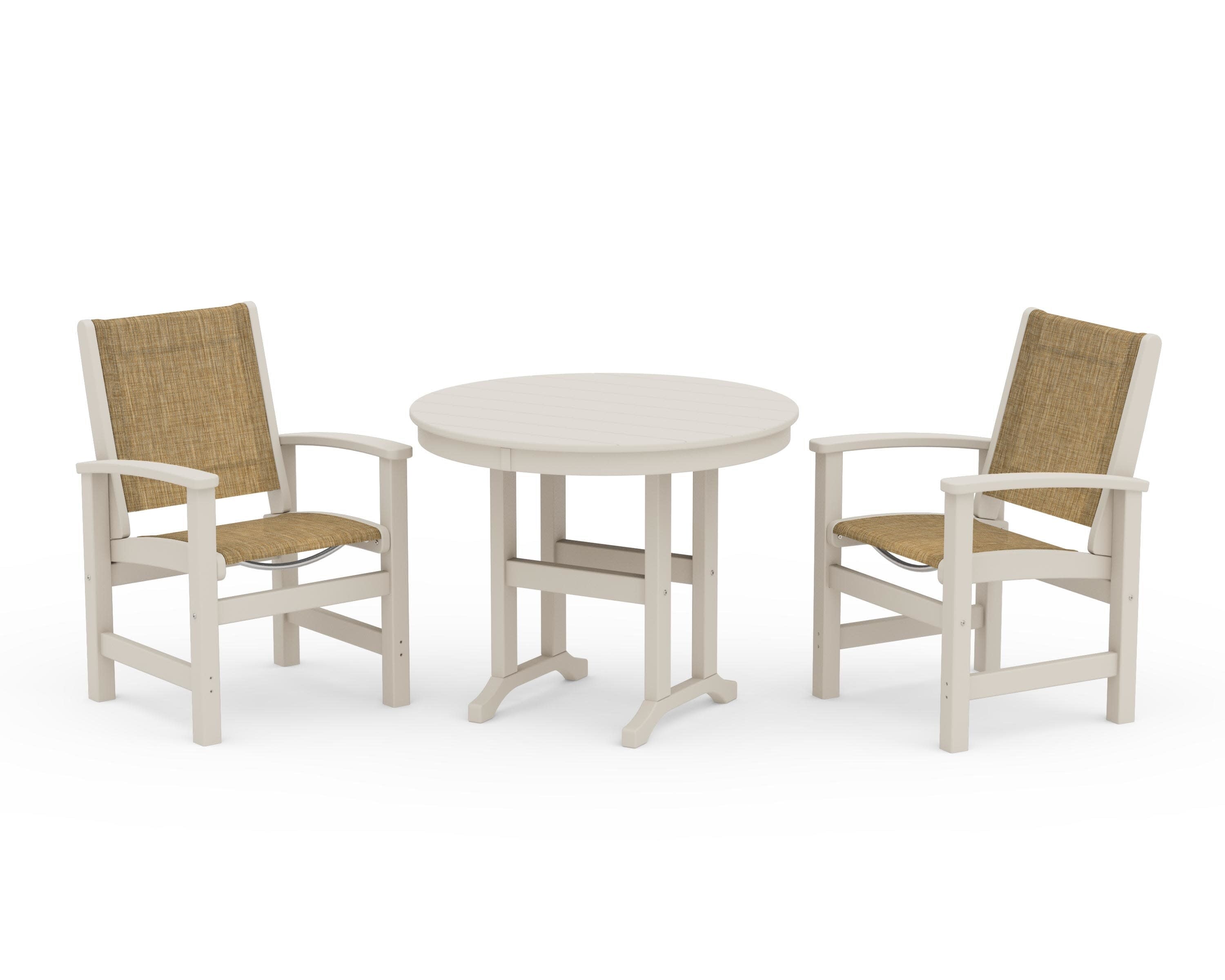 Coastal 3-Piece Round Dining Set in Sand / Burlap Sling