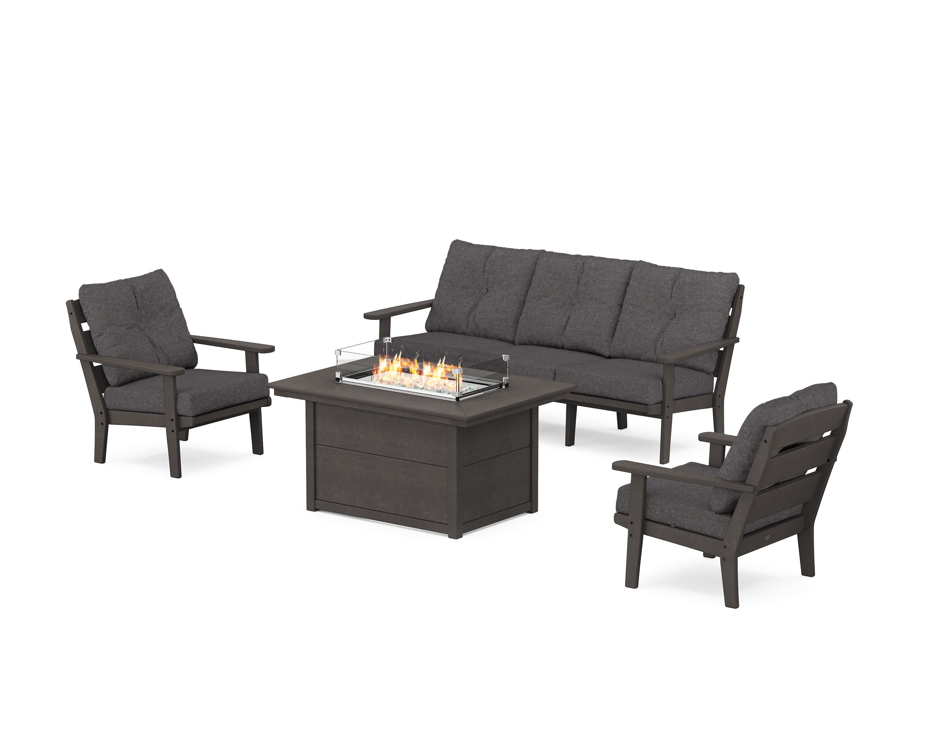 Lakeside Deep Seating Fire Pit Table Set in Vintage Coffee / Ash Charcoal