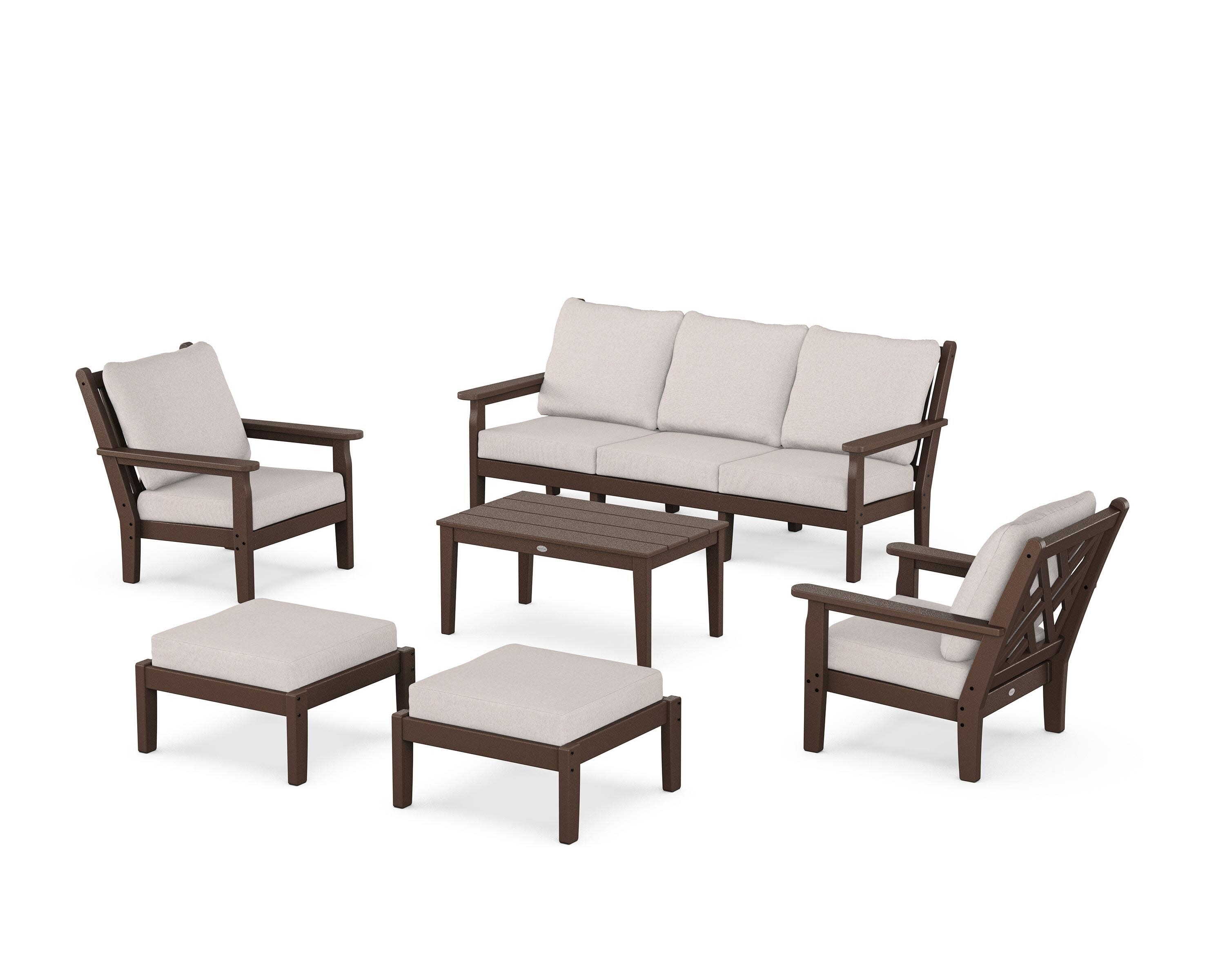 Chippendale 6-Piece Lounge Sofa Set in Mahogany / Dune Burlap