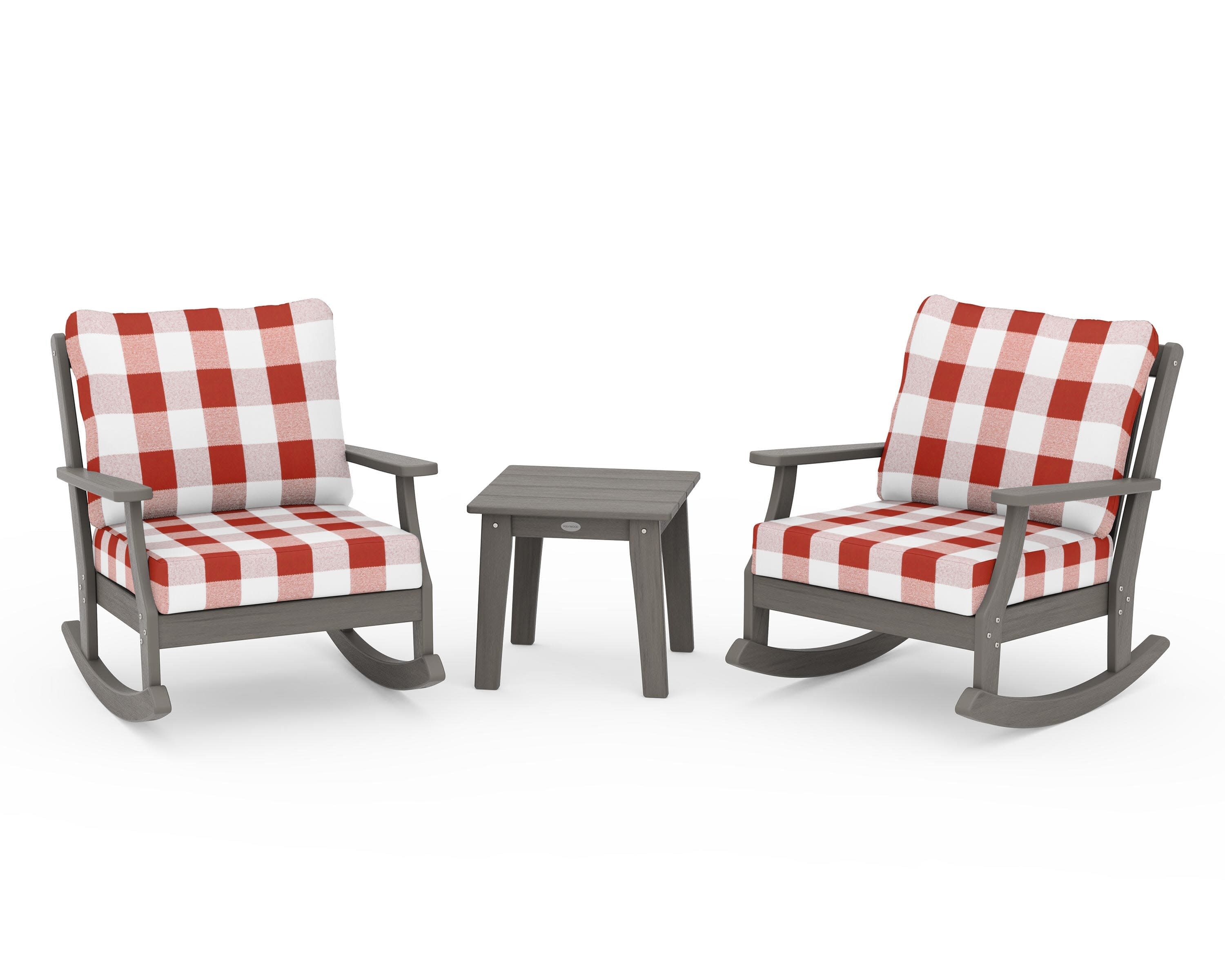 Braxton 3-Piece Deep Seating Rocker Set in Driftwood / Buffalo Plaid Crimson