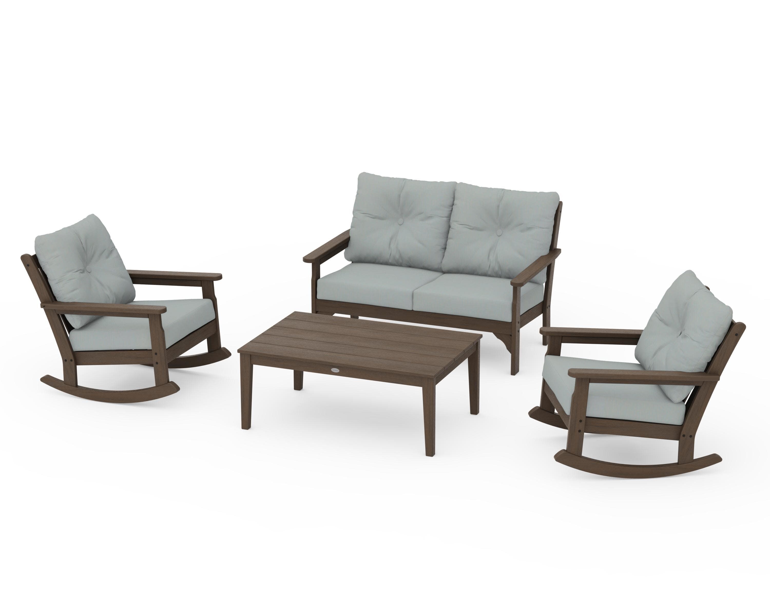 Vineyard 4-Piece Deep Seating Rocking Chair Set in Kona / Spa