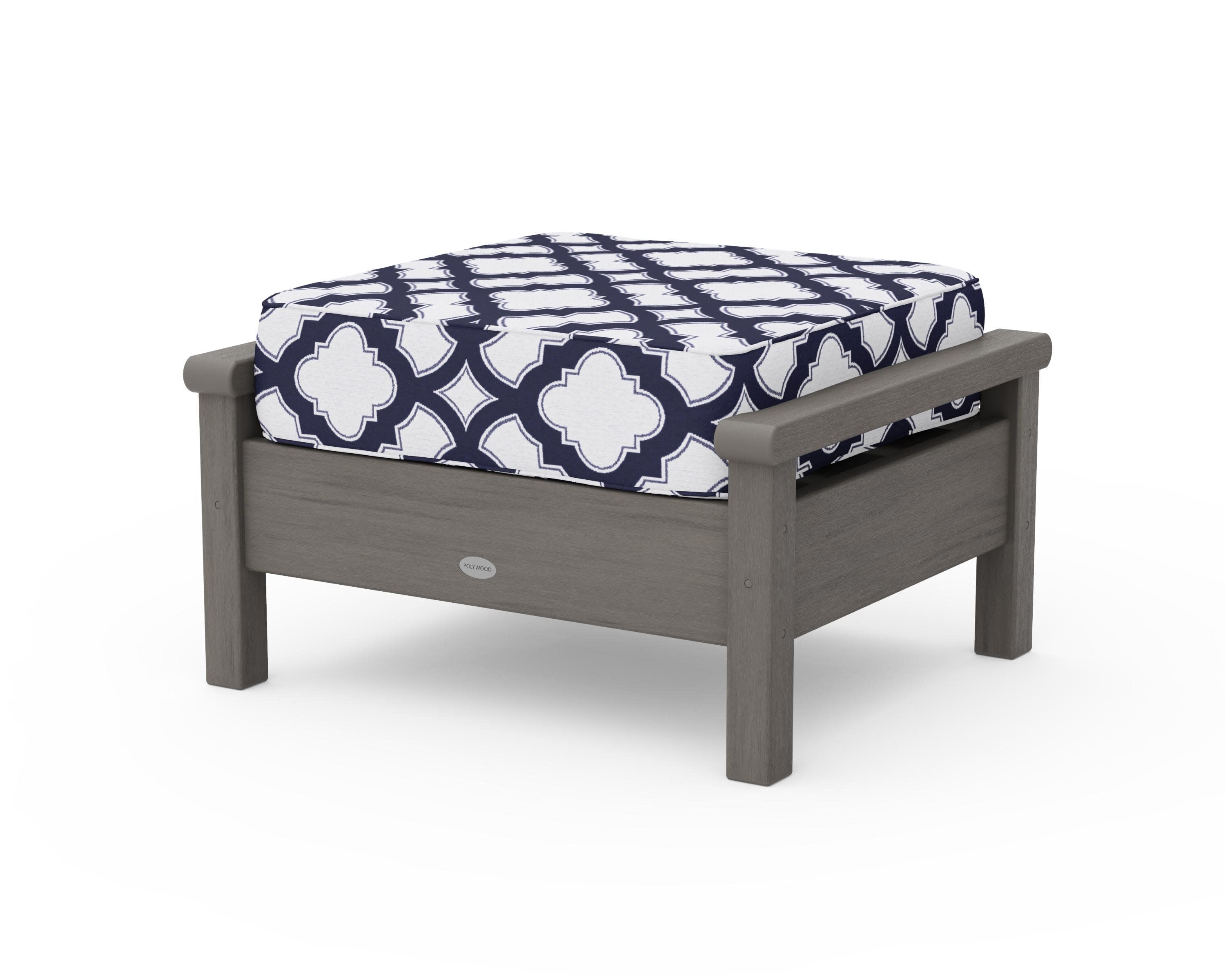 Harbour Deep Seating Ottoman in Driftwood / Trellis Navy