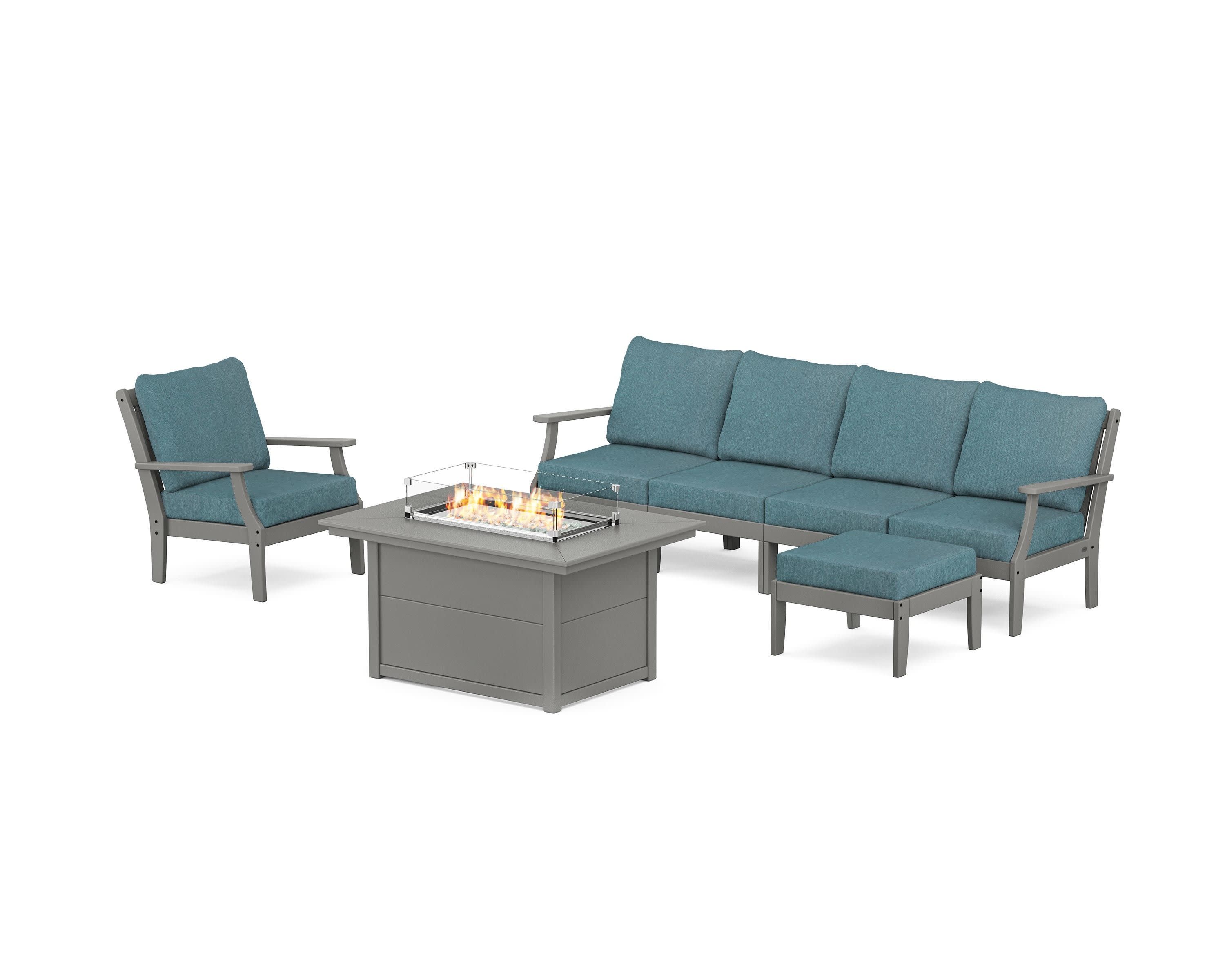Braxton Sectional Lounge and Fire Pit Set in Slate Grey / Ocean Teal
