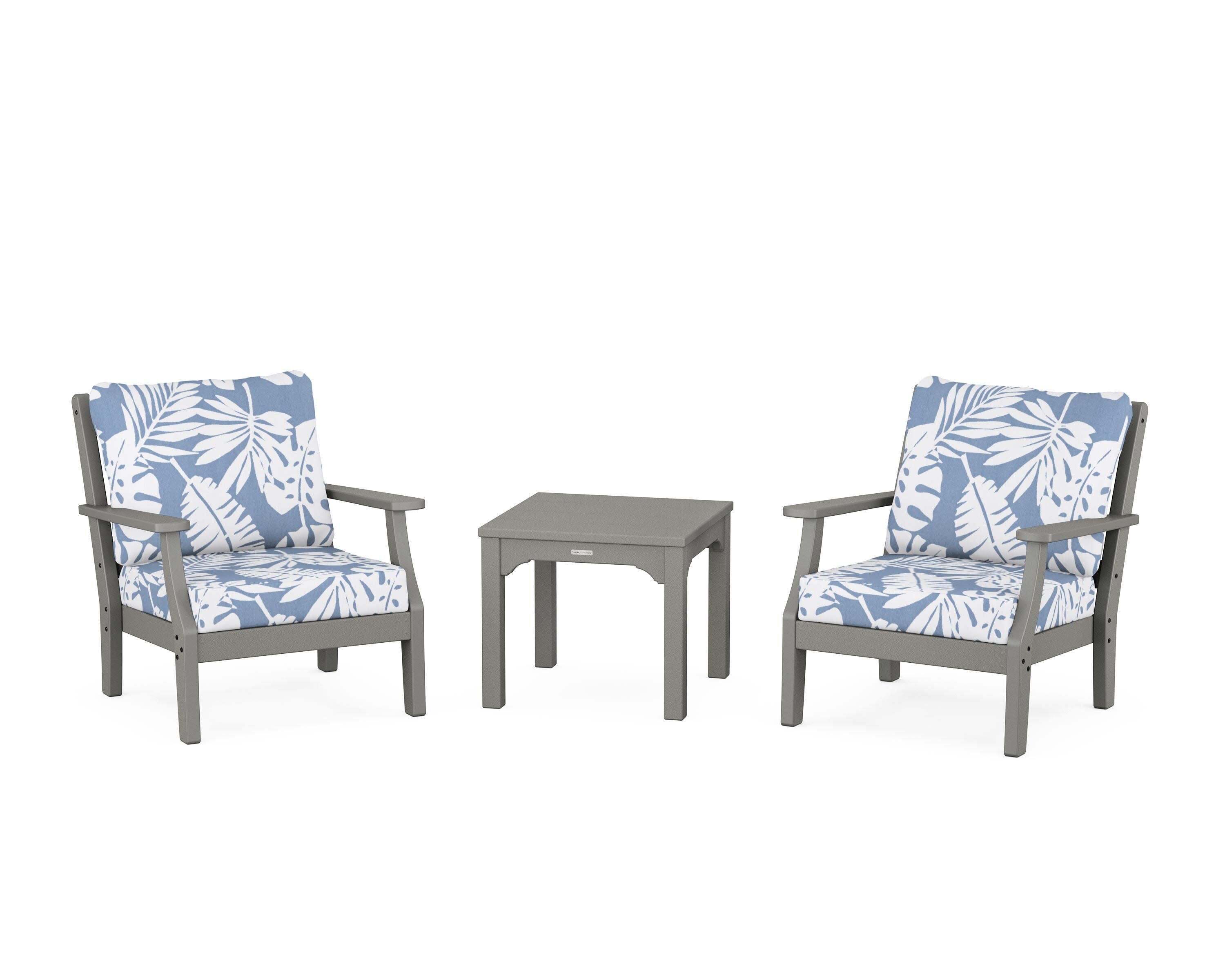 Chinoiserie 3-Piece Deep Seating Set in Slate Grey / Leaf Sky Blue