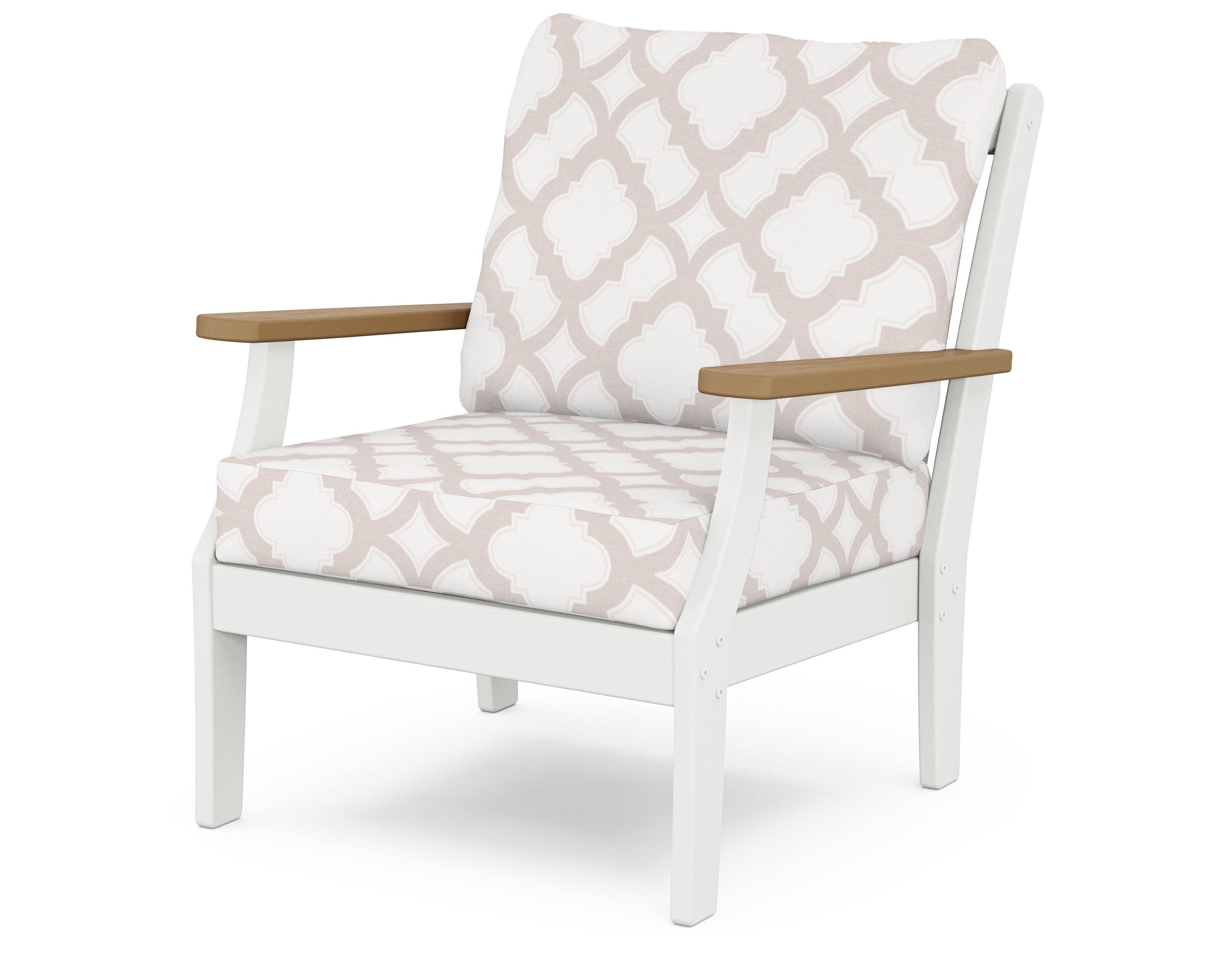 Braxton Deep Seating Chair in White / Natural / Trellis Dune Burlap