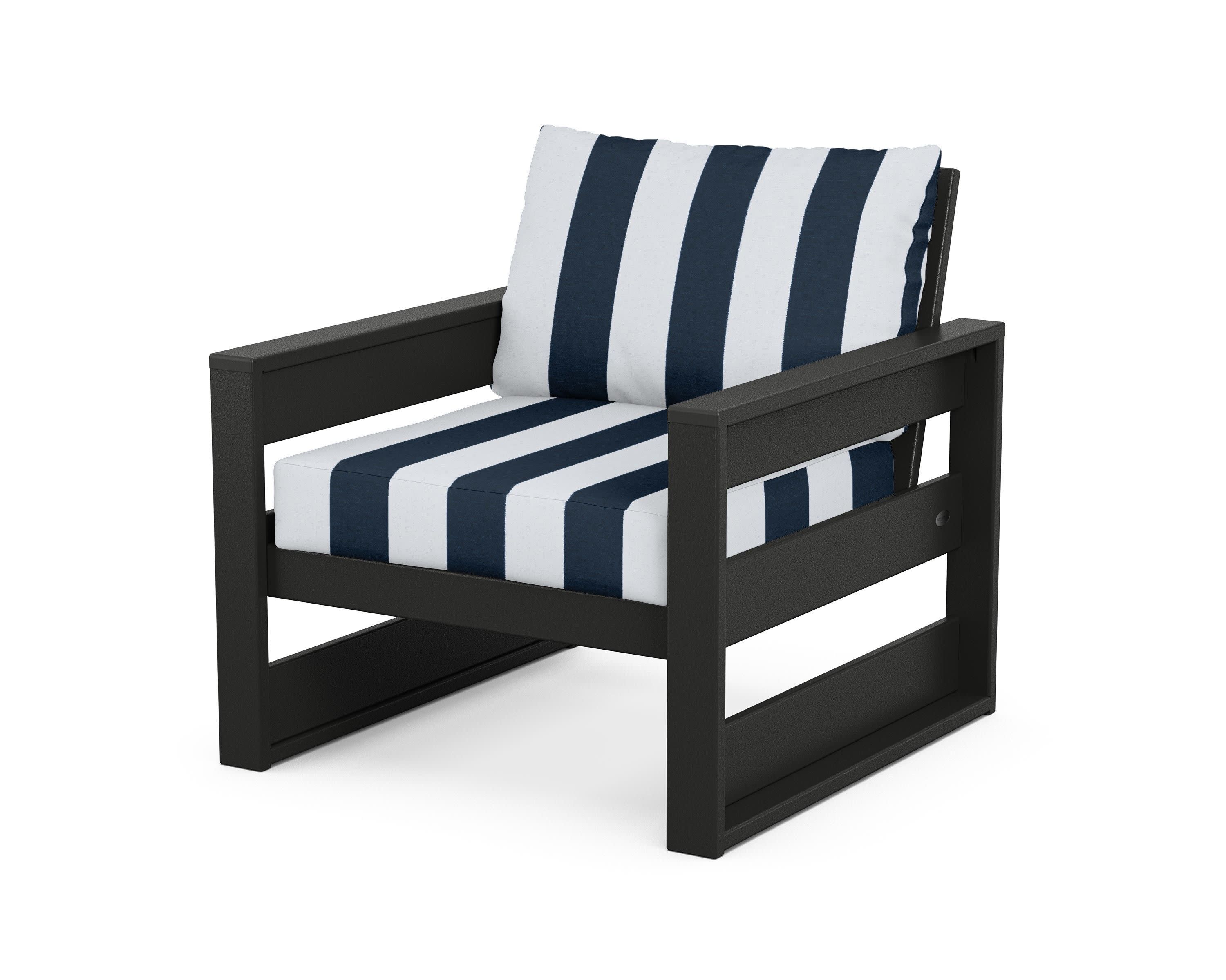 Westport Club Chair in Black / Cabana Stripe Marine Indigo