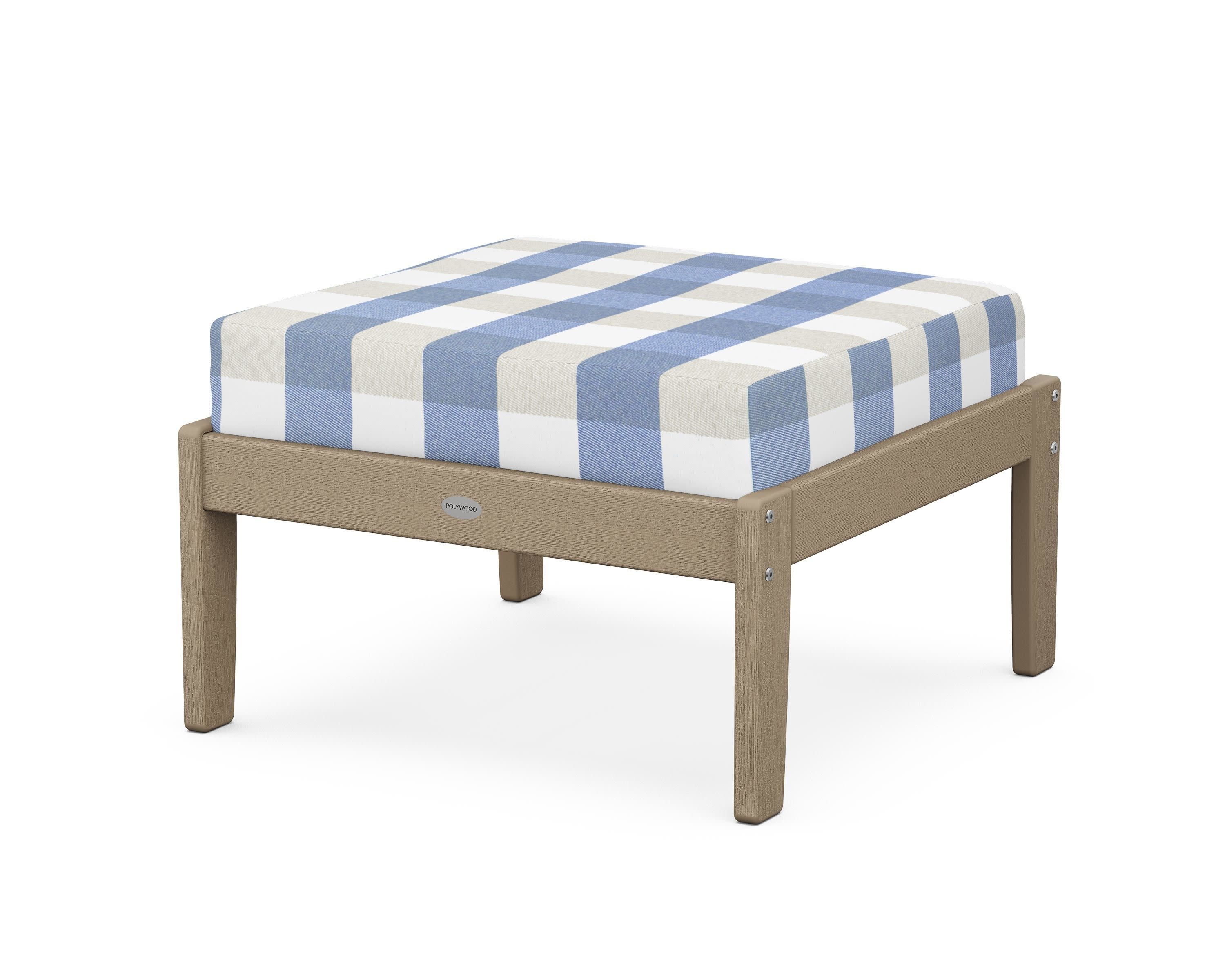 Braxton Deep Seating Ottoman in Vintage Sahara / Buffalo Plaid Sky Blue