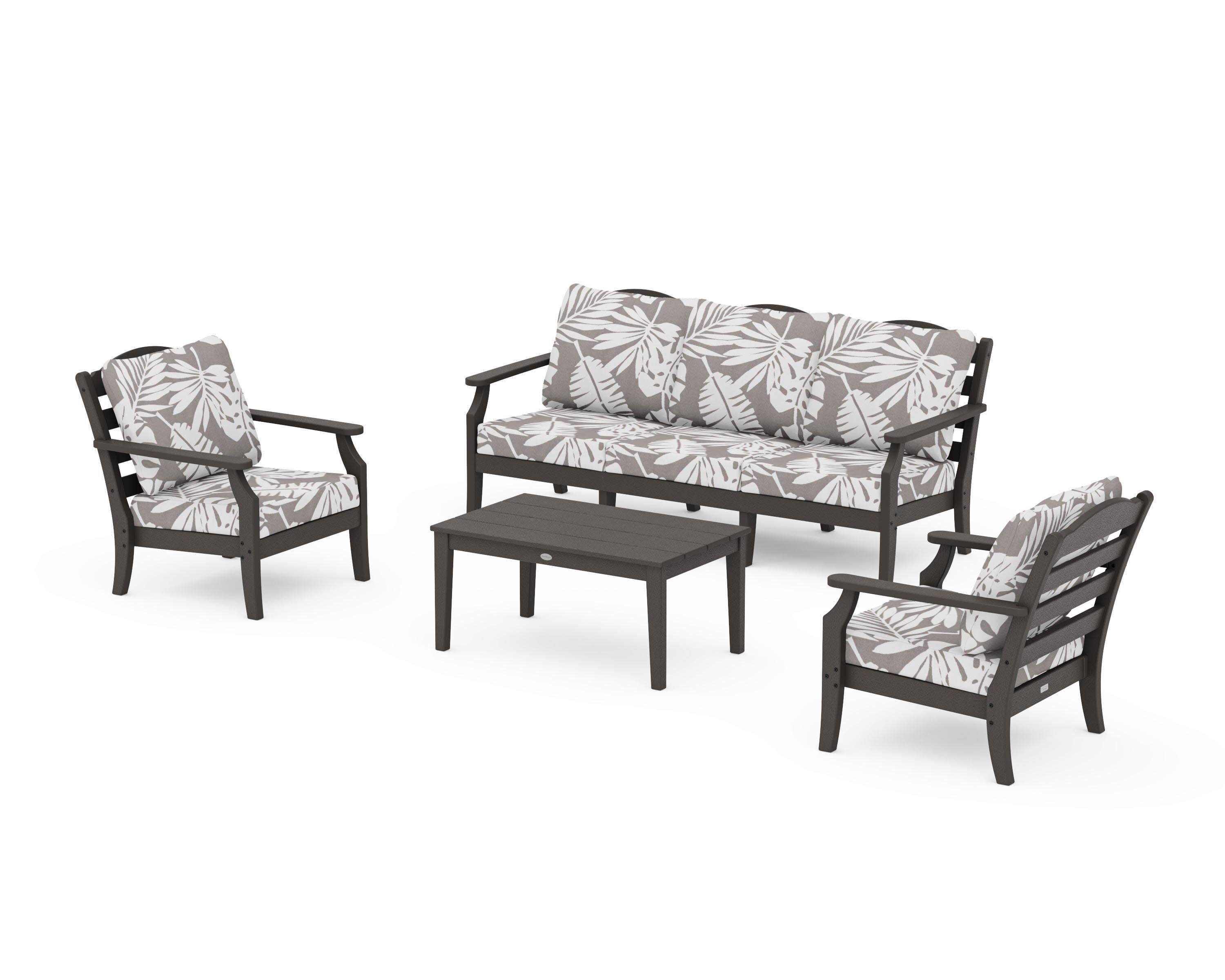 Savannah 4-Piece Deep Seating Set with Sofa in Vintage Coffee / Leaf Grey Mist