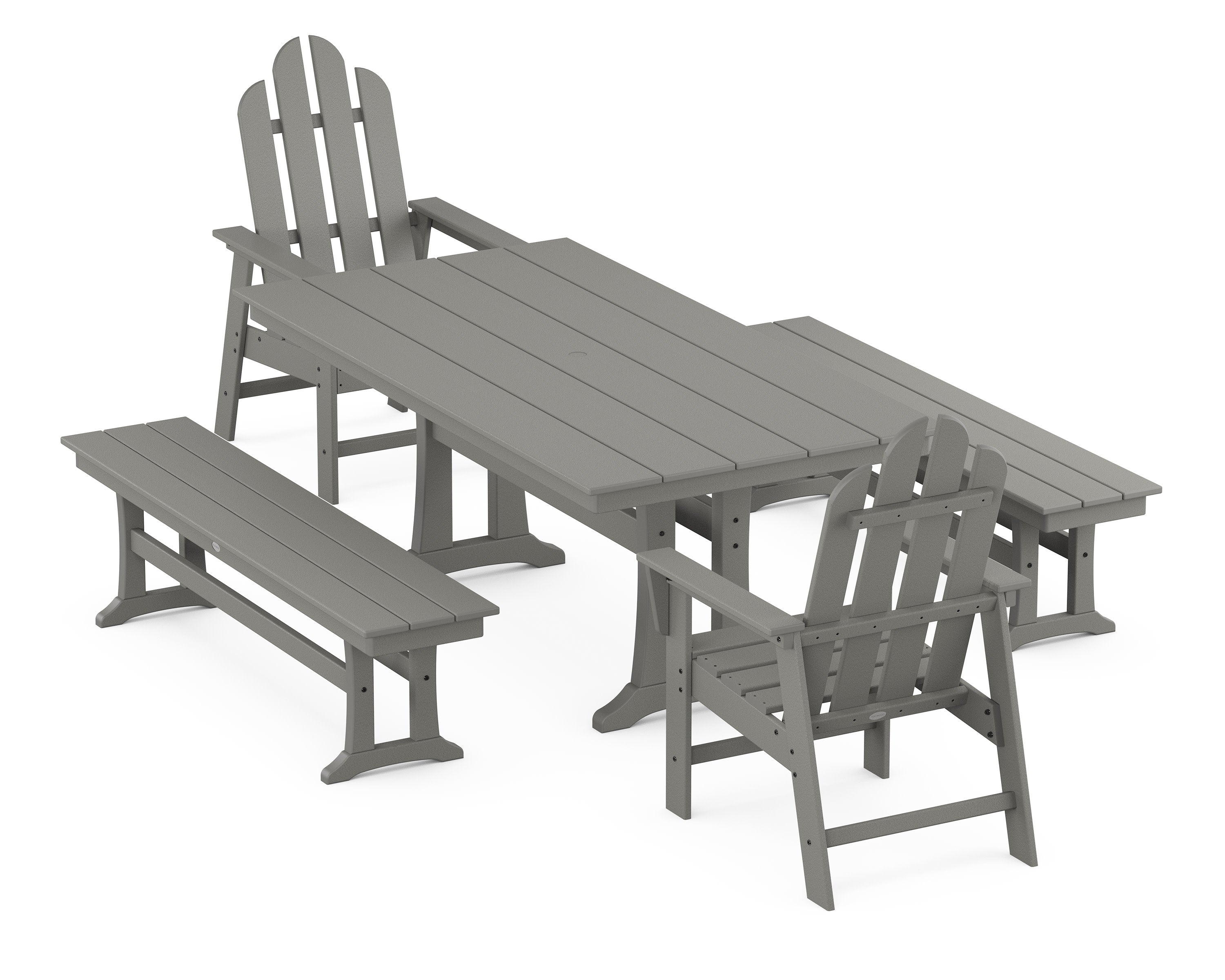 Long Island 5-Piece Farmhouse Dining Set With Trestle Legs in Slate Grey