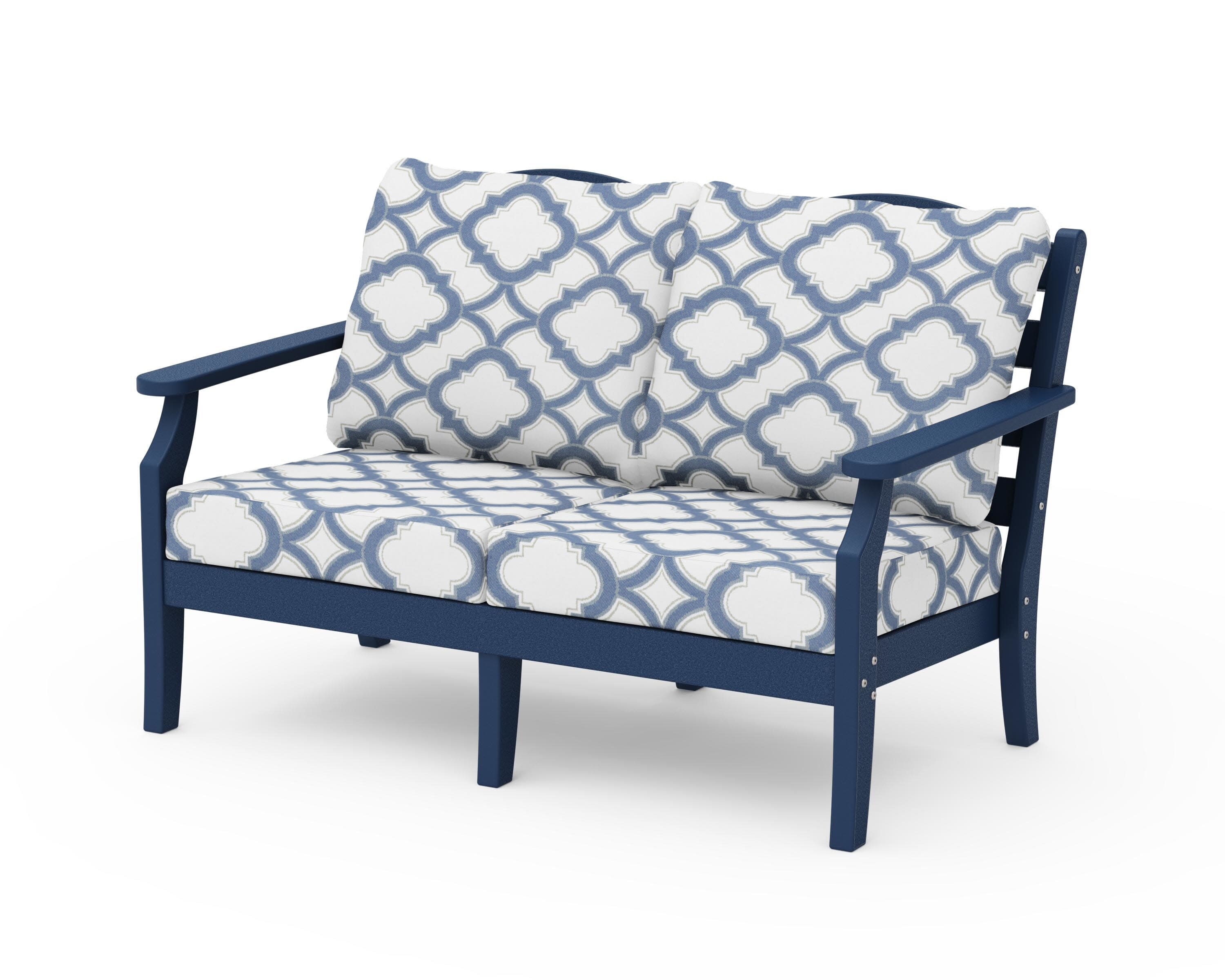 Savannah Deep Seating Loveseat in Navy / Trellis Sky Blue
