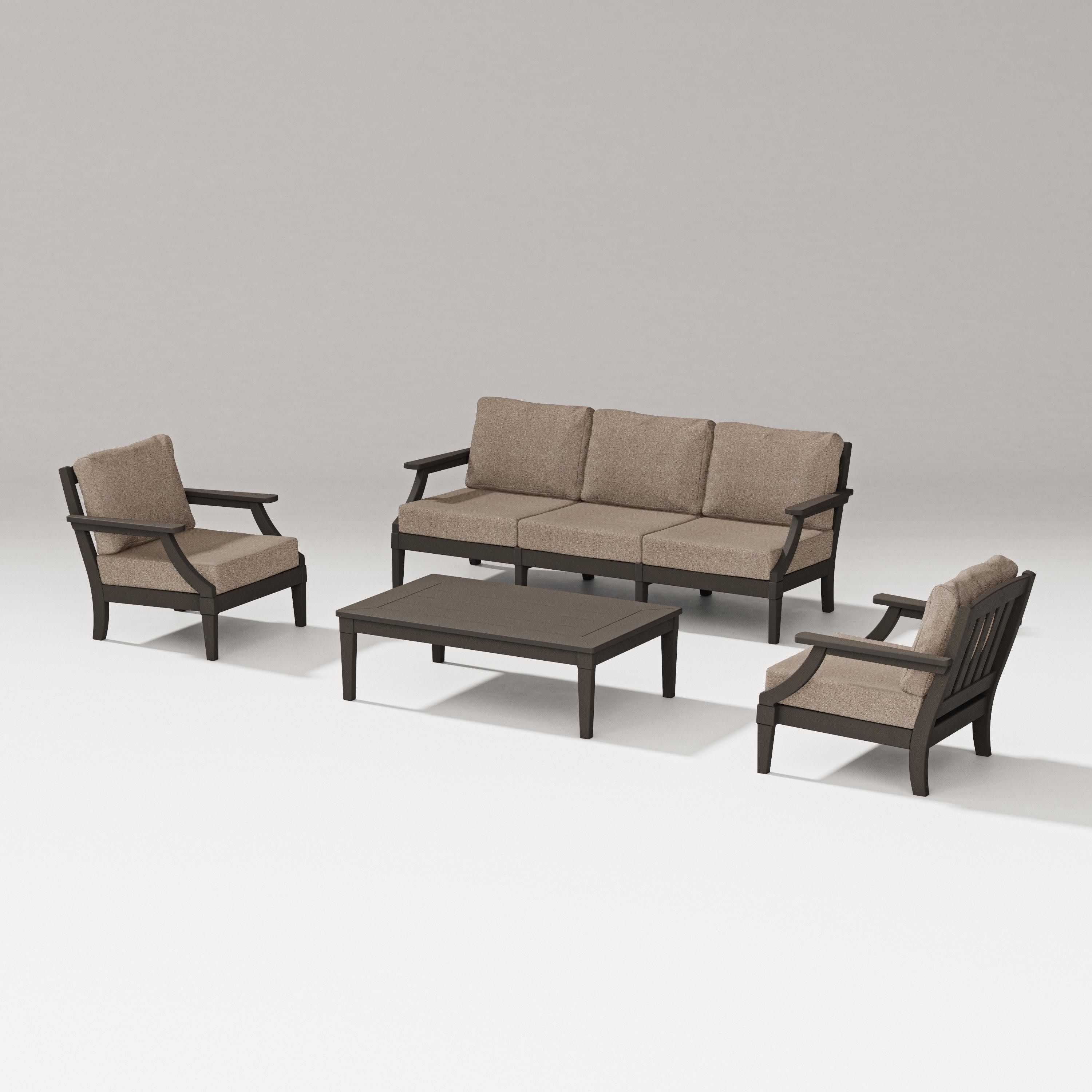 Estate 4-Piece Lounge Sofa Set in Vintage Coffee / Spiced Burlap