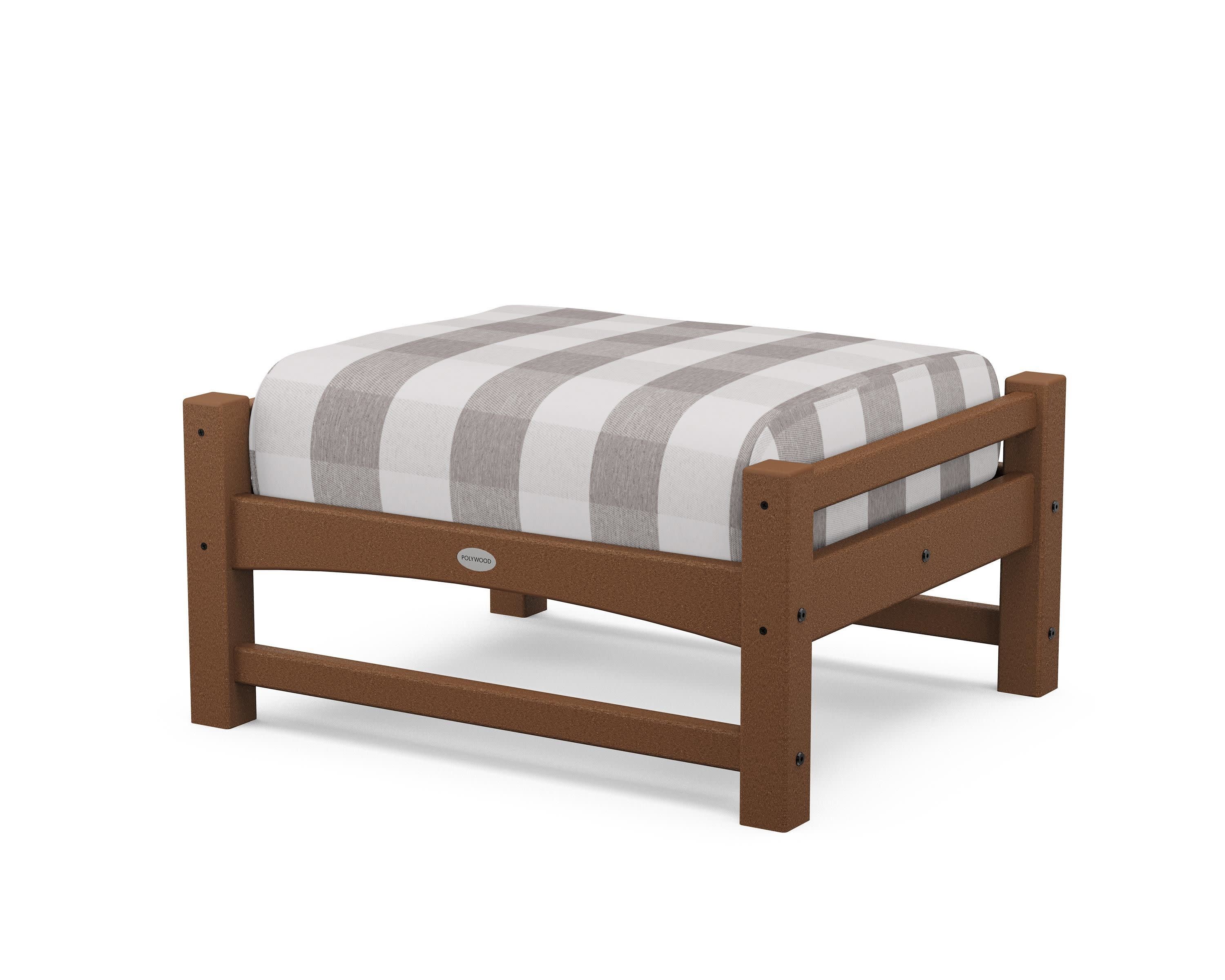 Club Ottoman in Teak / Buffalo Plaid Grey Mist
