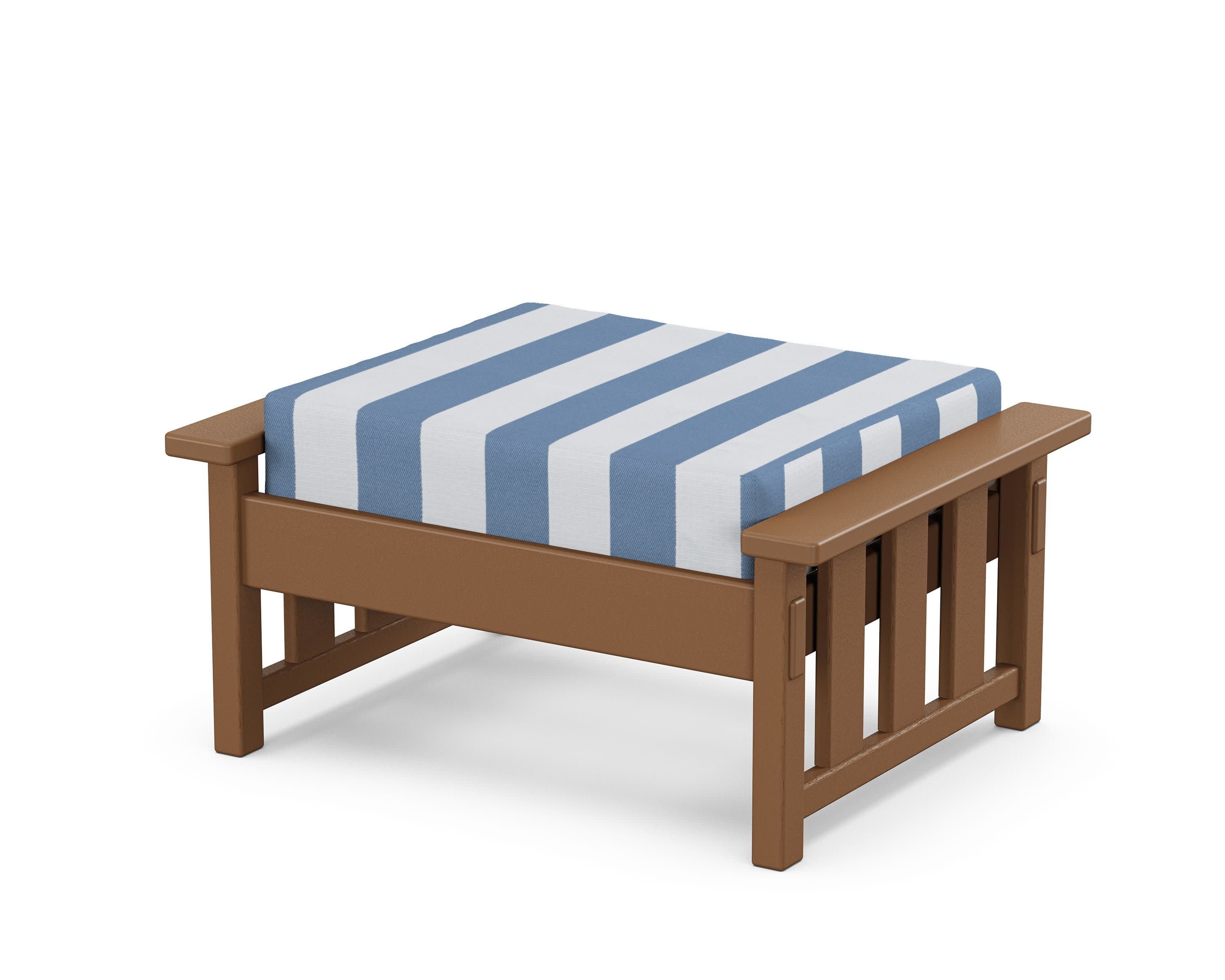 Acadia Deep Seating Ottoman in Teak / Cabana Stripe Sky Blue