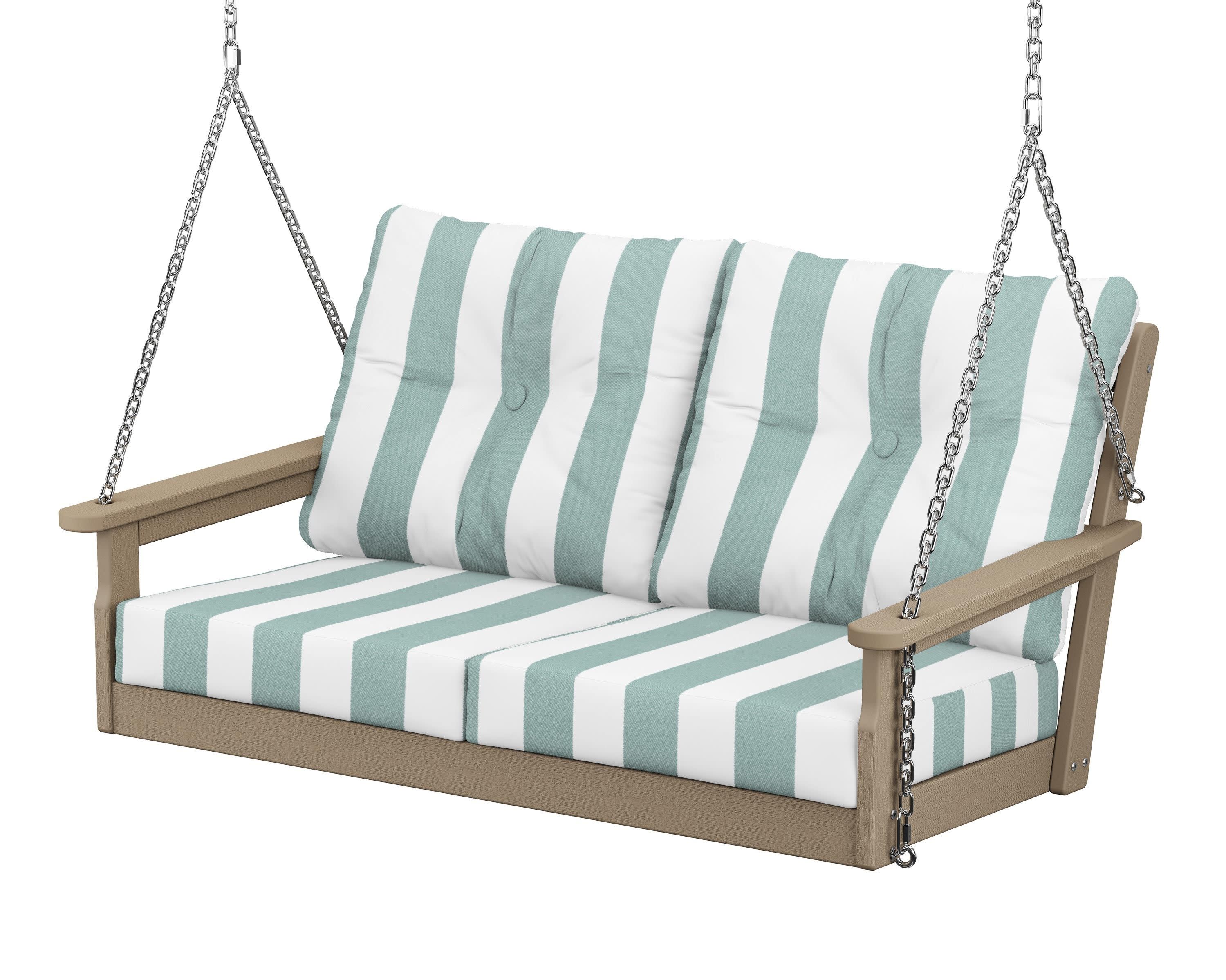 Vineyard Deep Seating Swing in Vintage Sahara / Cabana Stripe Glacier Spa
