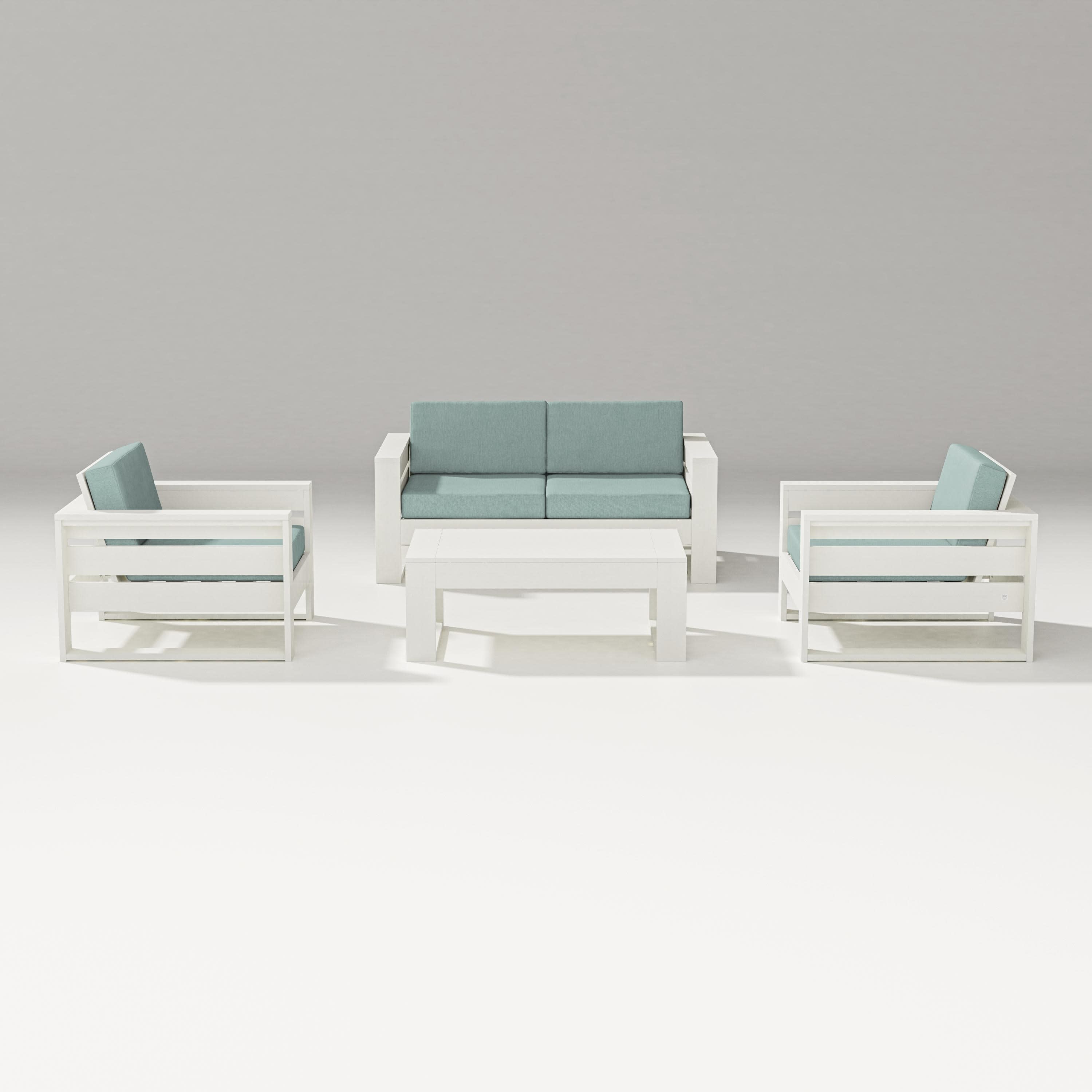 Latitude 4-Piece Lounge Loveseat Set in Vintage White / Glacier Spa