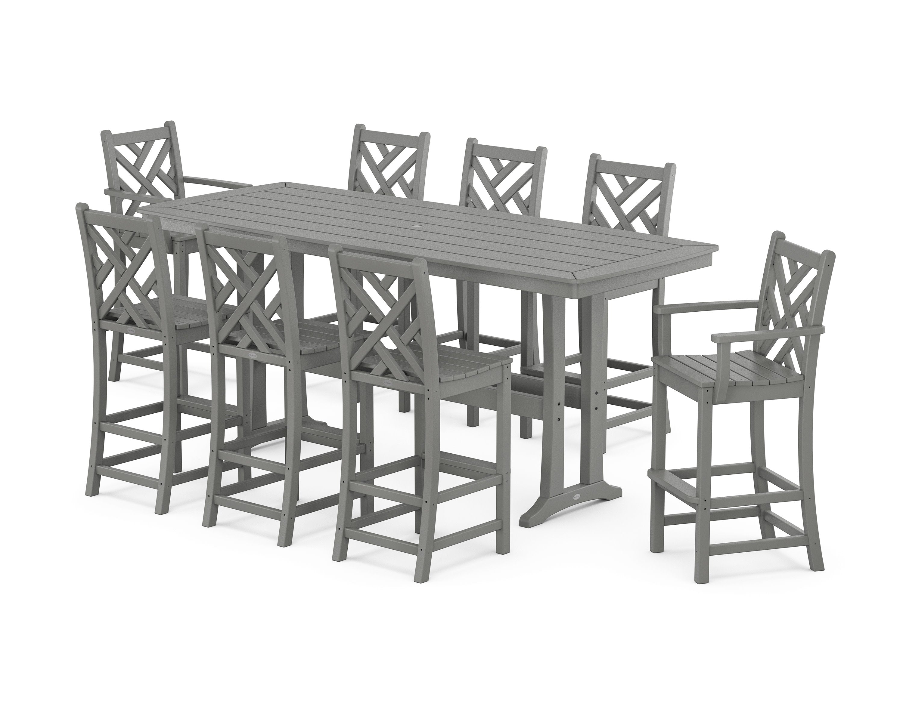 Chippendale 9-Piece Bar Set with Trestle Legs in Slate Grey