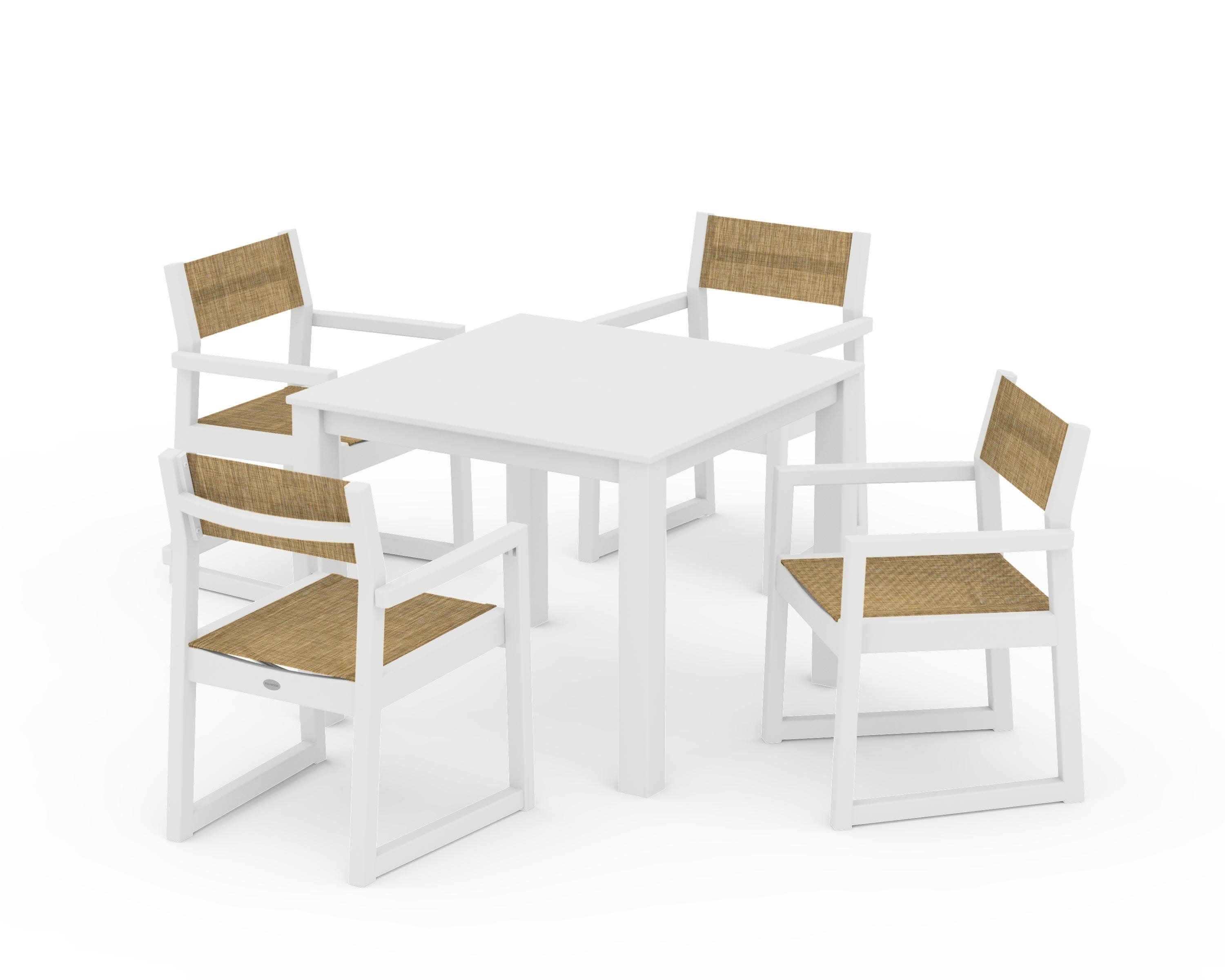 EDGE Sling Arm Chair 5-Piece Parsons Dining Set in White / Burlap Sling
