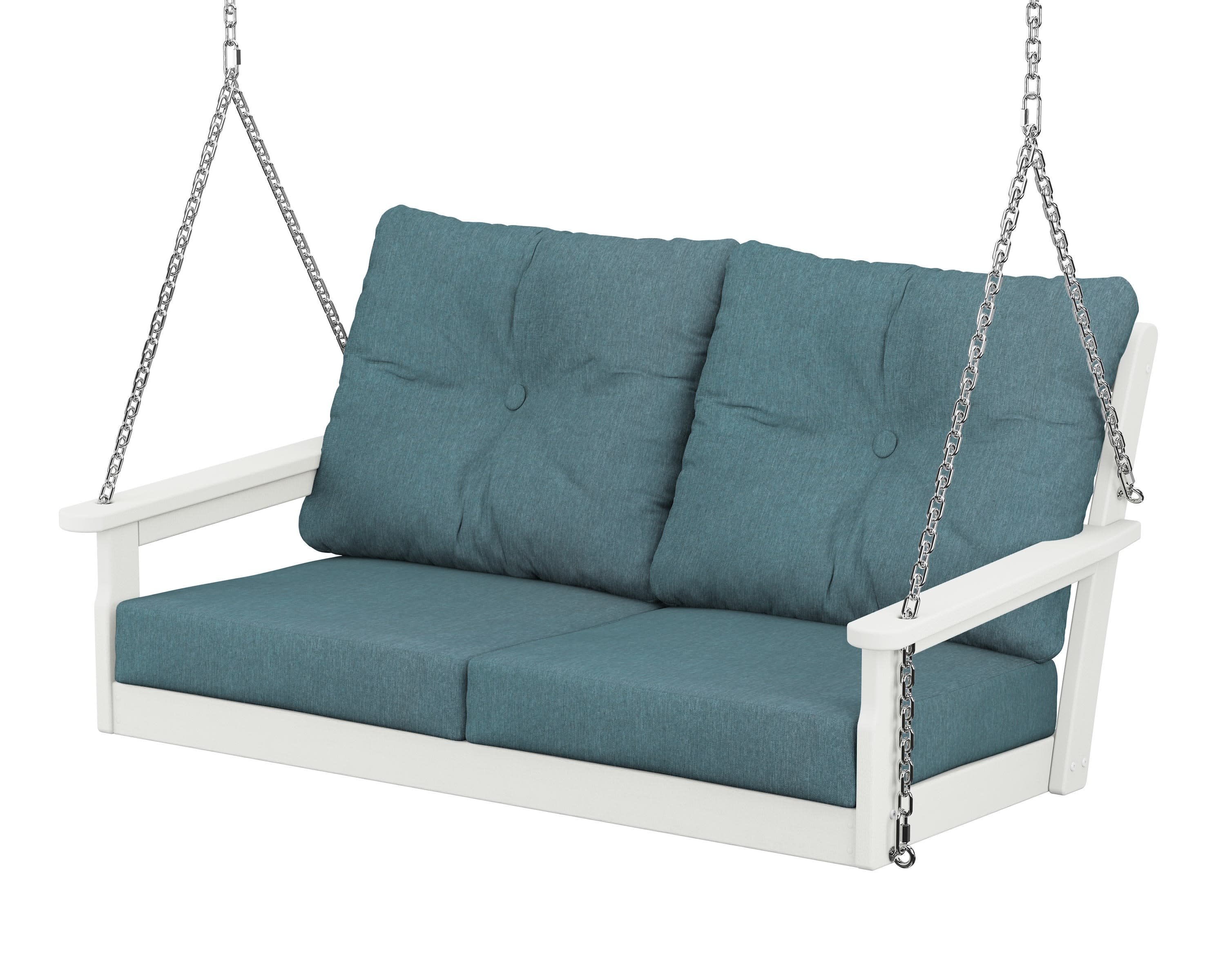 Vineyard Deep Seating Swing in Vintage White / Ocean Teal