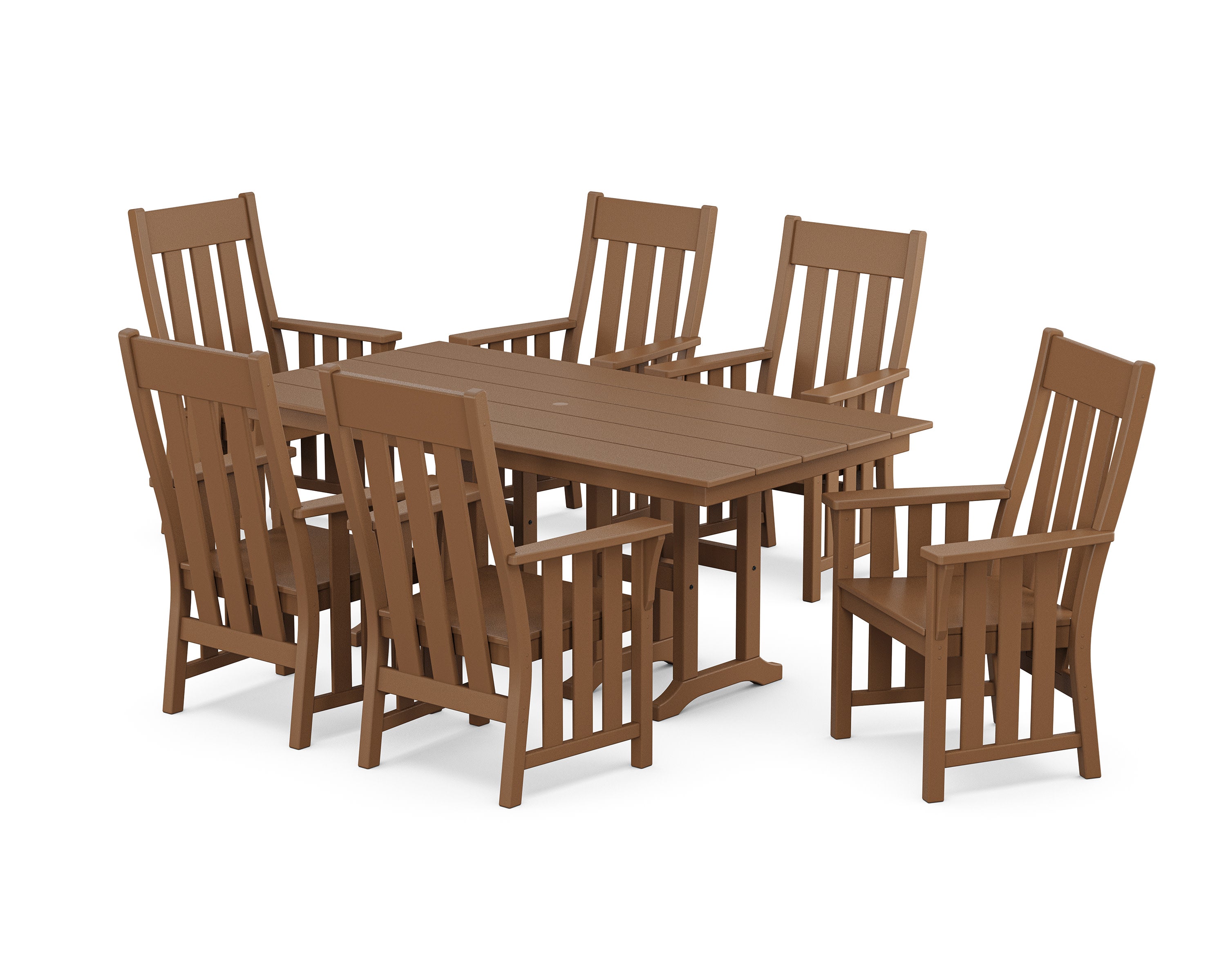 Acadia Arm Chair 7-Piece Farmhouse Dining Set in Teak