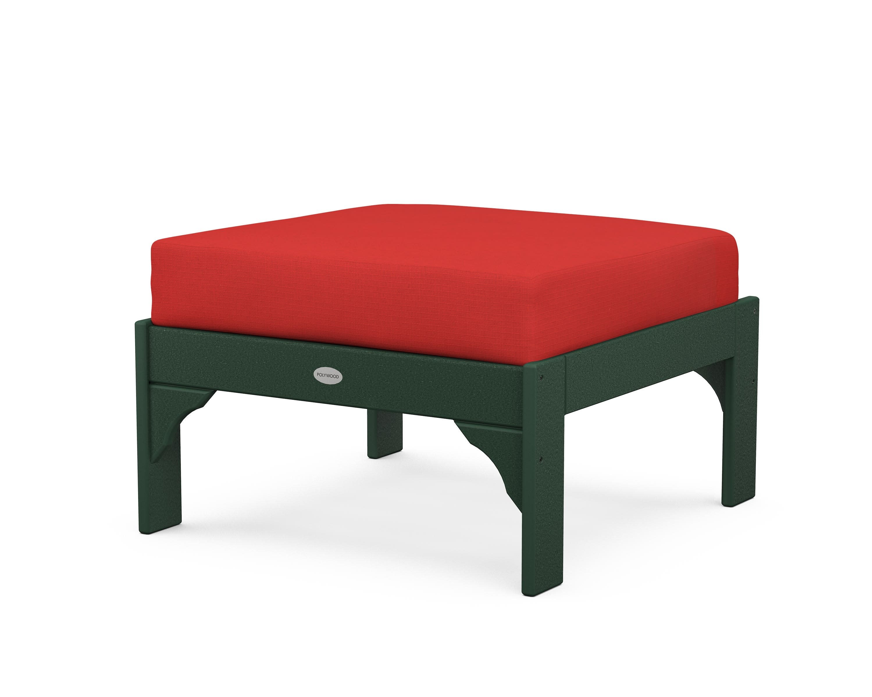 Vineyard Deep Seating Ottoman in Green / Crimson Linen