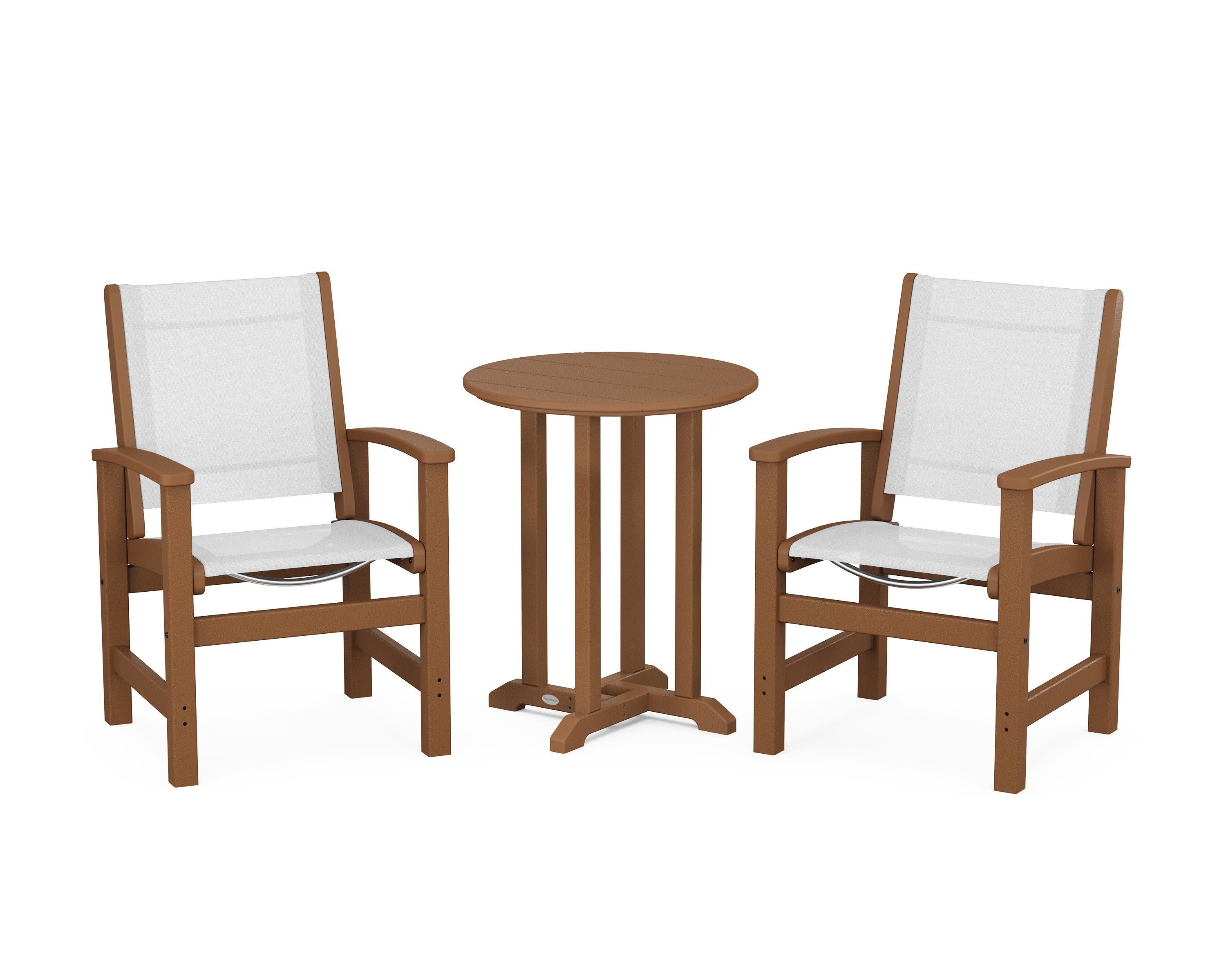 Coastal 3-Piece Round Bistro Dining Set in Teak / White Sling